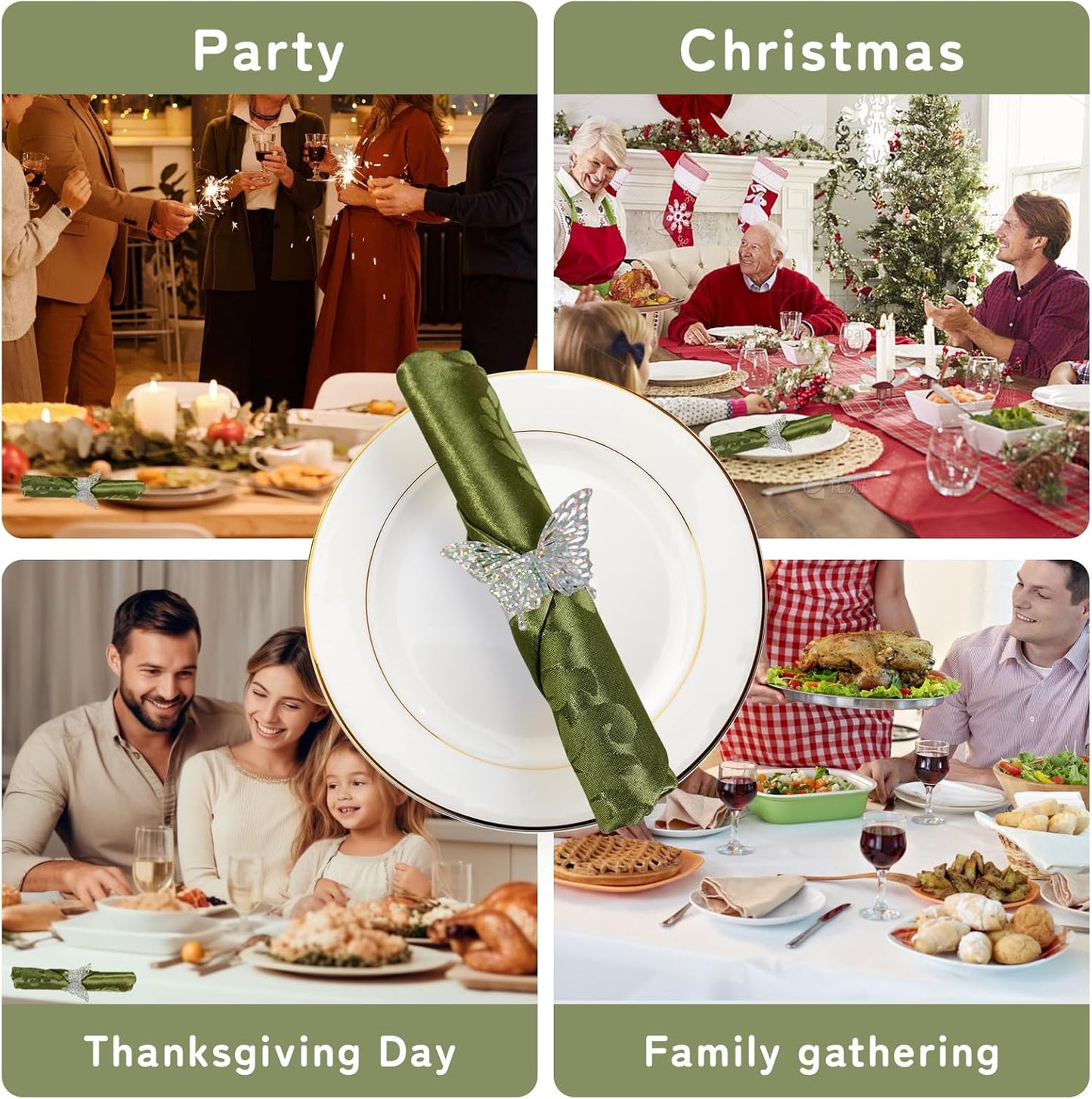 100 Pcs 3D Silver Iridescent Butterfly Napkin Rings Silverware Wraps Bands,Table Setup Sequined Wedding Valentines Day Event Party Supply Settings, Glossy Serviette Buckles Decoration(Silver)