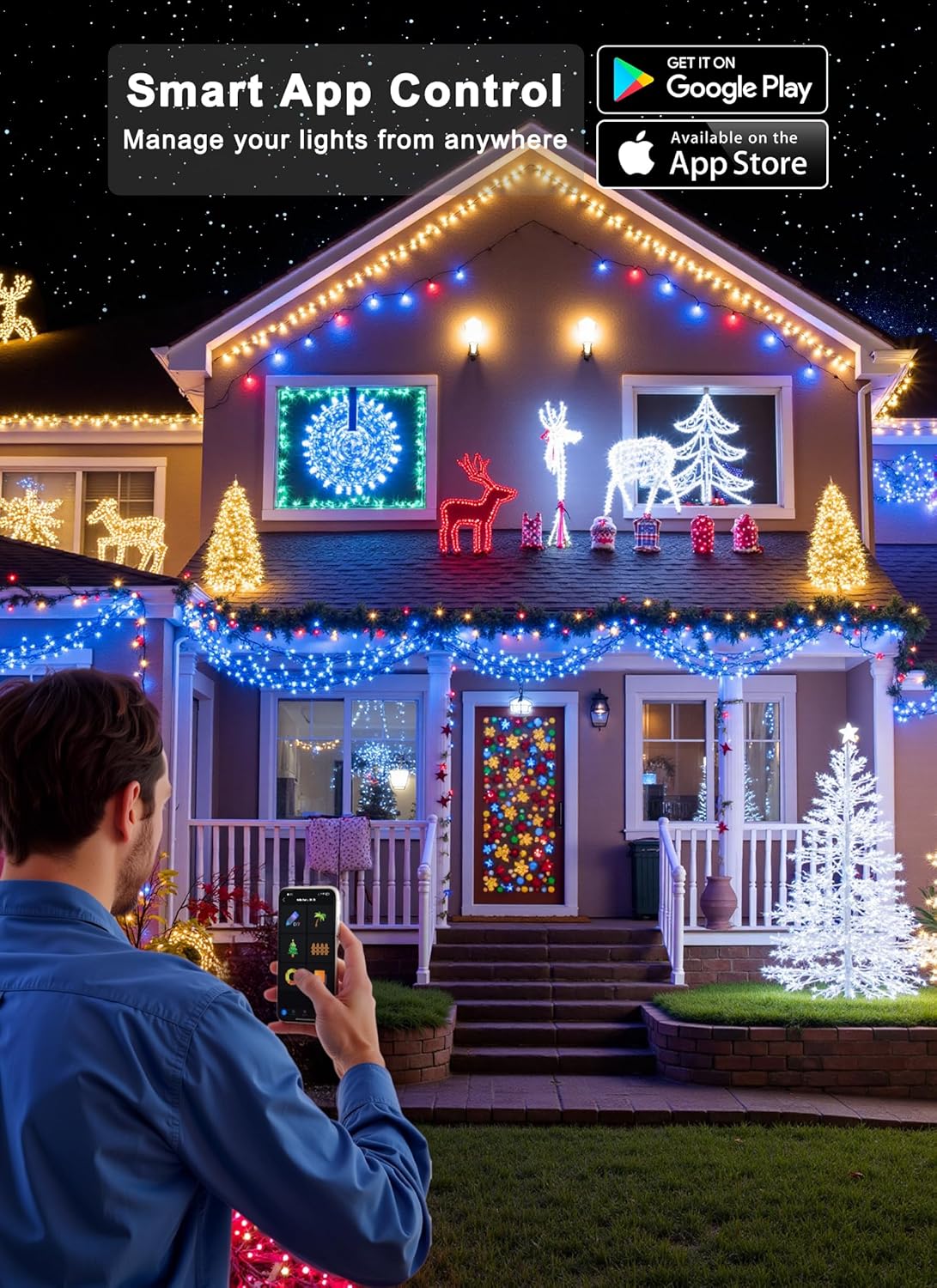 Minetom LED Color Changing Smart RGB Christmas Tree Lights, 264ft 800LED String Lights, 16 Milion Adjustable Colors Fairy Lights with Remote & Timer & Memory Function for Xmas Tree Holiday Party