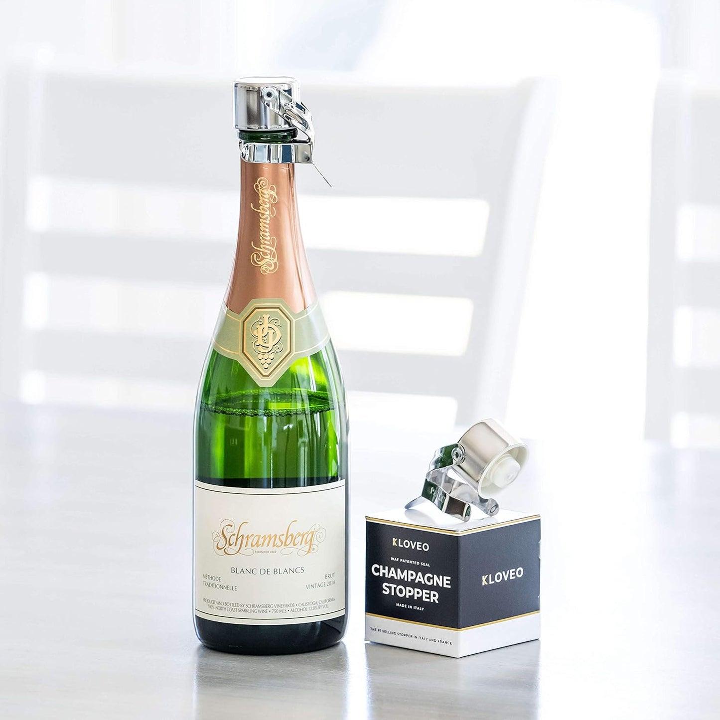 KLOVEO Champagne Stoppers - Patented Seal - Made in Italy - Professional Grade WAF Champagne Bottle Stopper - Prosecco, Cava, and Sparkling Wine Bottle Stopper