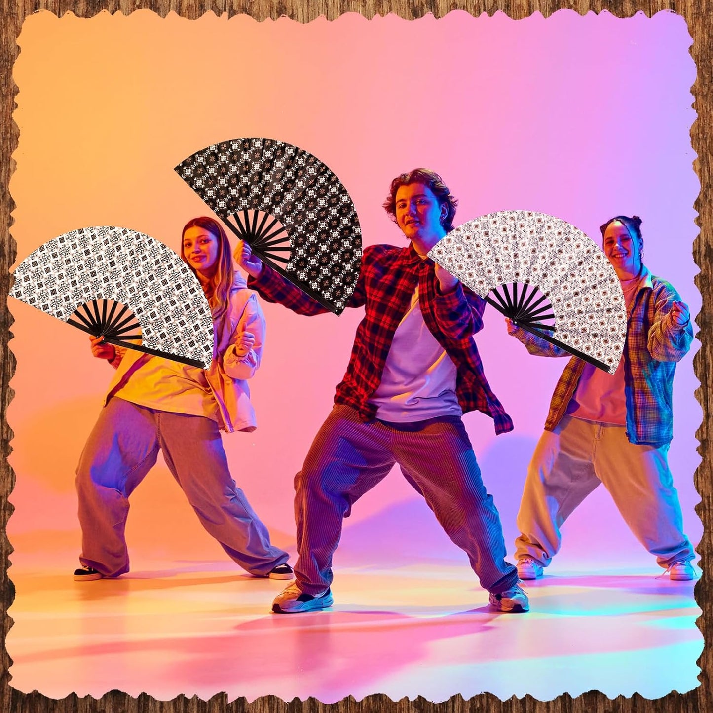 Thyle 6 Pcs Large Folding Fan for Line Dancing Bulk Boots on The Ground Hand Fan Black Popping Clapping Party Favors Decoration Gift for EDM Festival Club Summer(Western Cowboy)