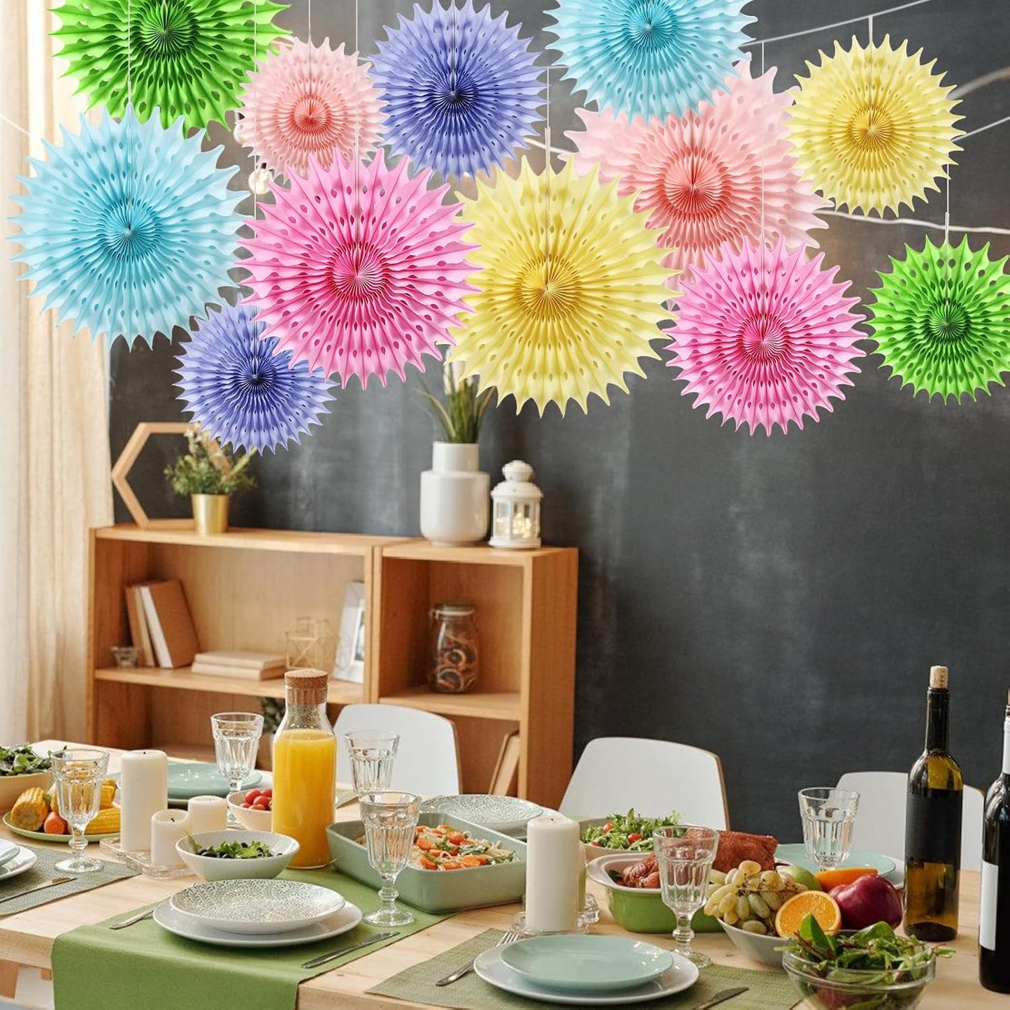 12PCS Paper Fans Pastel Rainbow Colorful Party Decorations Tissue Paper Flowers Decorations for Girl Groovy Birthday Baby Shower Wedding Bachelorette Room Wall Hanging Décor
