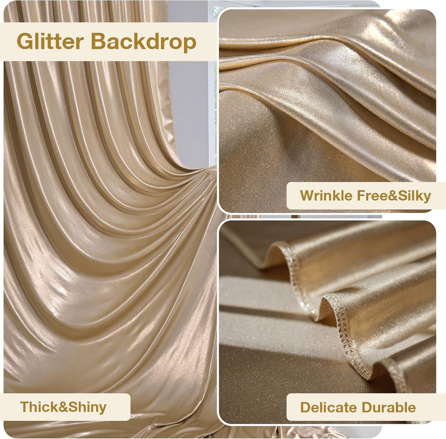 10x10 ft Wrinkle Free Champagne Sequin Backdrop Curtain for Parties,Thick Not Fall-Off Glitter Backdrop Drapes,2 Panels 5x10ft Shimmer Photo Back Drop Cloth for Wedding Birthday Photography Background