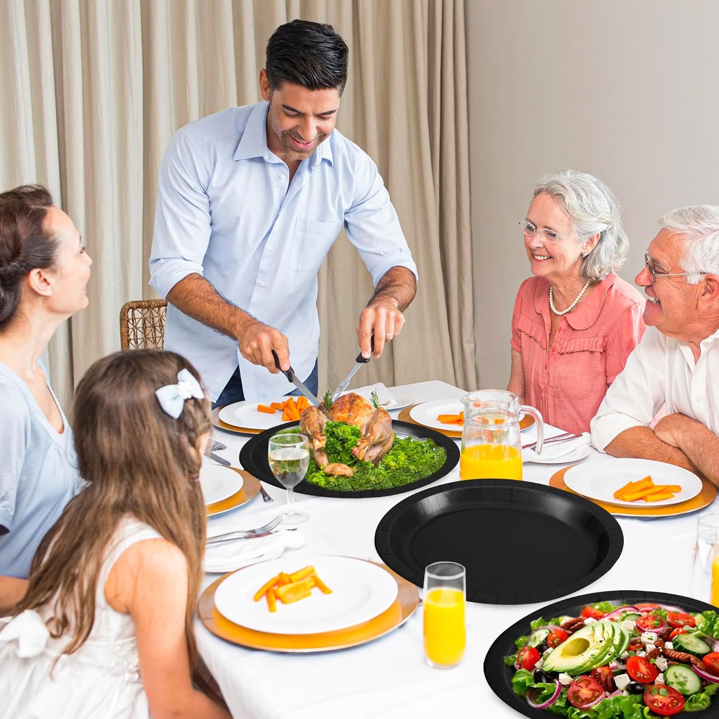 QZYL 50 Count Black Large Paper Plates, 12.2'' X 10.2'' Oval Disposable Plates, Daily Heavy Duty Dinnerware Party Decorations for Birthday Wedding Formal Dinner Holiday