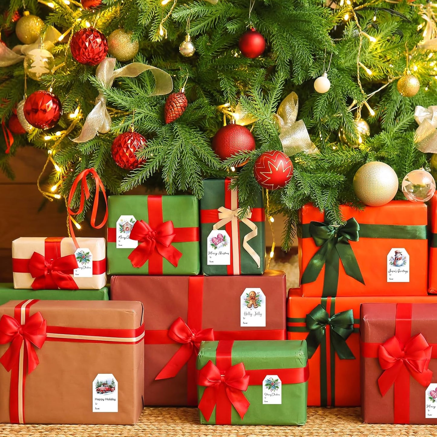 Christmas Gift Tags Stickers, 96Pcs Christmas Gift Labels Stickers, Self-Adhesive Christmas Name Tags for Xmas Gifts Wrap Presents Boxes Decoration, 2 x 3 Inch (Watercolor Blue)