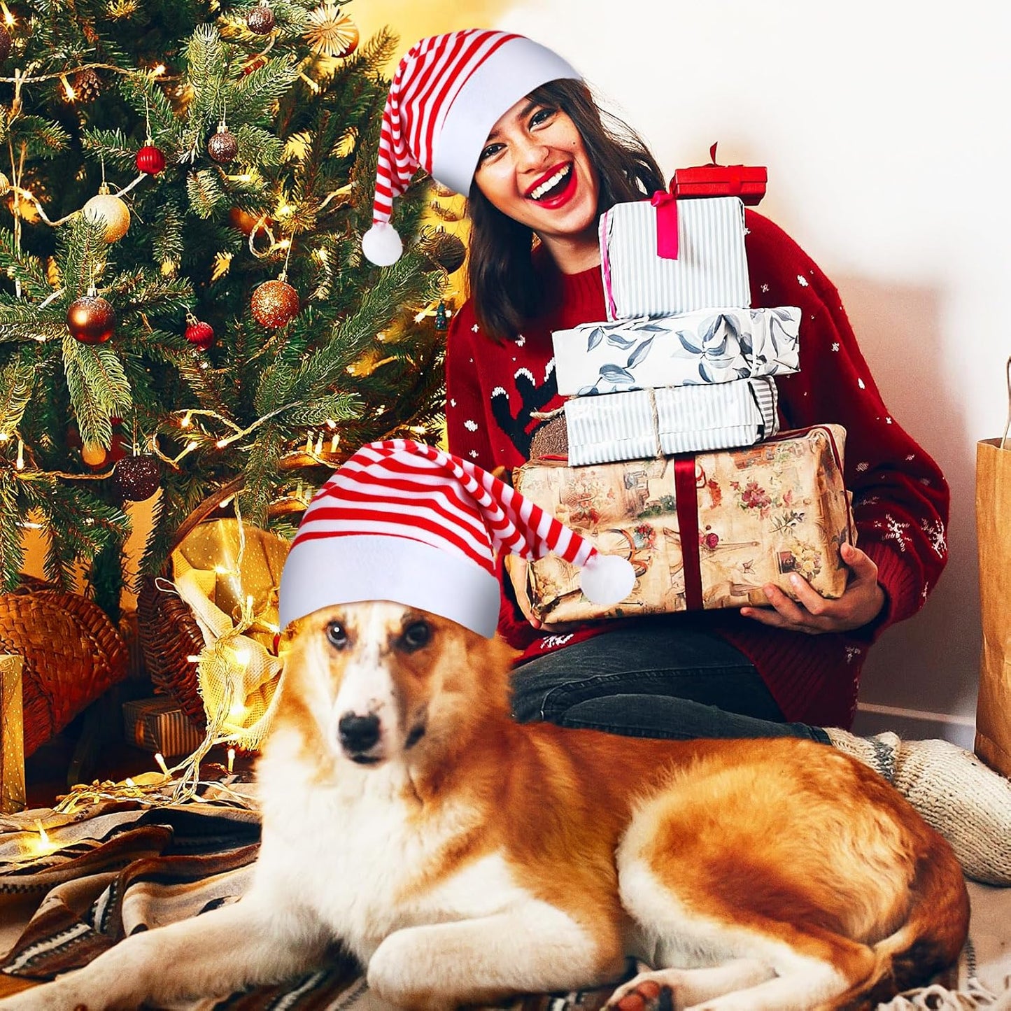 SATINIOR 12 Pieces Santa Hats Christmas Non Woven Fabric Hat for Holidays Xmas Party Supplies