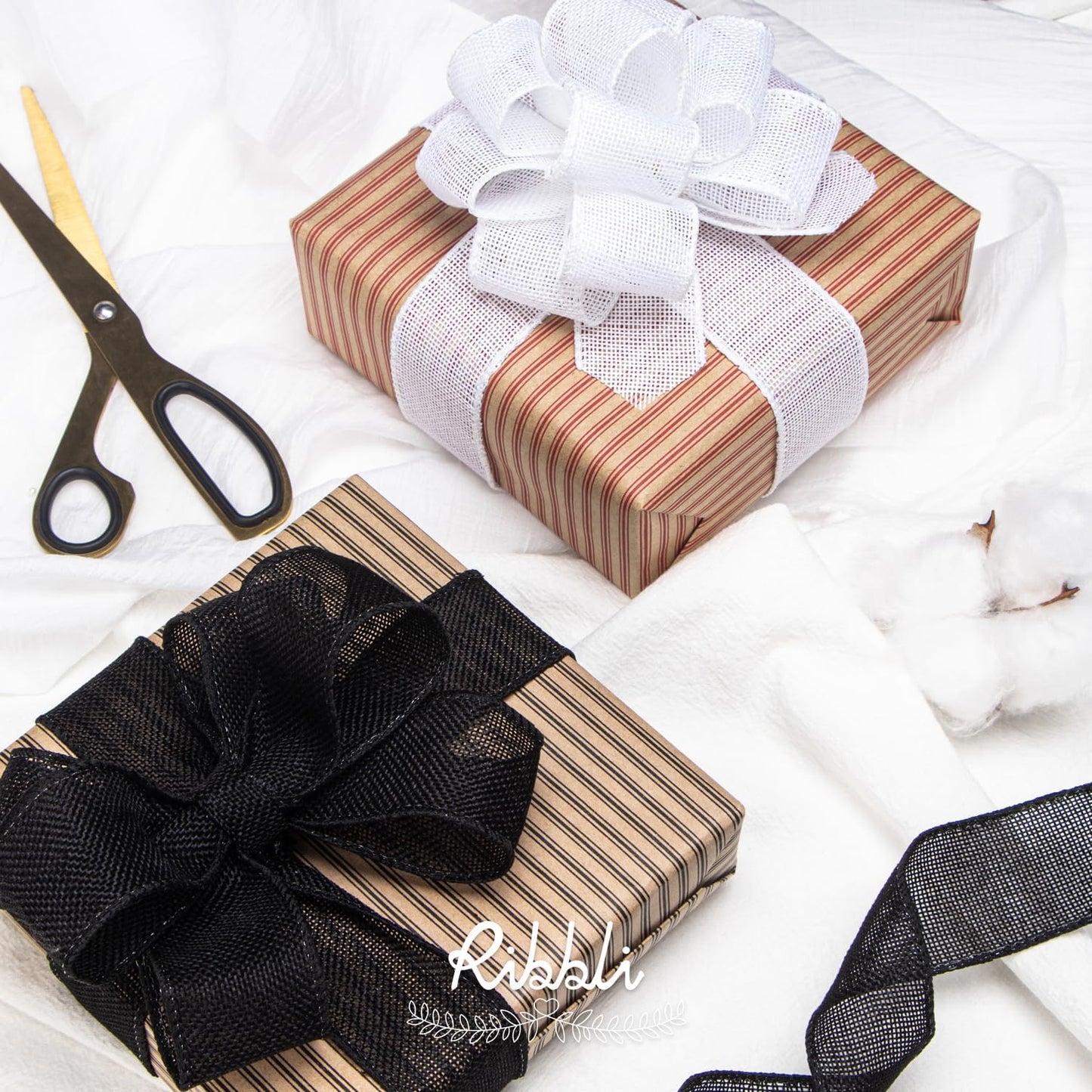 Ribbli Black Burlap Wired Ribbon, 1-1/2” Inch x Continuous 20 Yard, Black Wired Ribbon for Wreaths,Big Bows,Tree Decoration,Outdoor Decoration