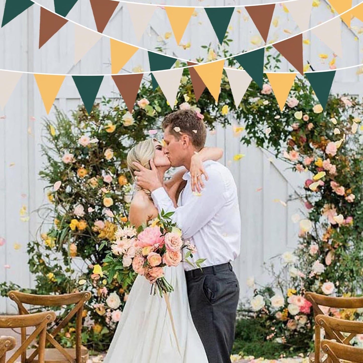 32Ft Green Brown Woodland Party Decorations Fabric Triangle Banner Flag Pennant Bunting Garland for Jungle Safari Animal Zoo Themed Wild Forest Baby Shower Camper Fall Wedding Birthday Decor Supplies