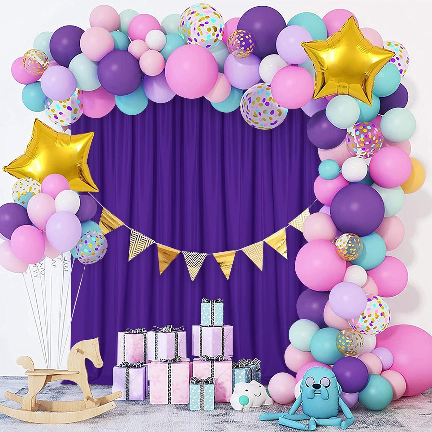 DWCN 10x7 FT Backdrop Curtains for Parties, Photography Backdrop Drapes with Rod Pockets for Wedding Decorations Stage Birthday Family Gatherings, 2 Panels 5ft x 7ft, Purple