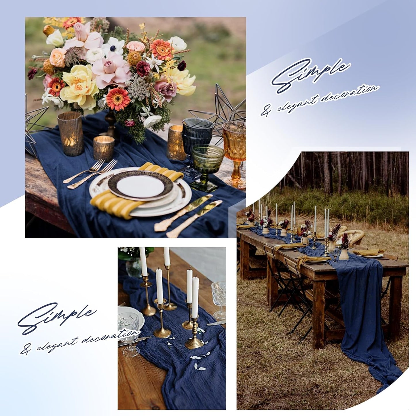 Aktor 4 Pack Navy Blue Table Runner Boho Cheesecloth Table Runner Semi Sheer Gauze Fabric Runners for Wedding Birthday Baby Shower Party Boho Table Decoration(Navy Blue)