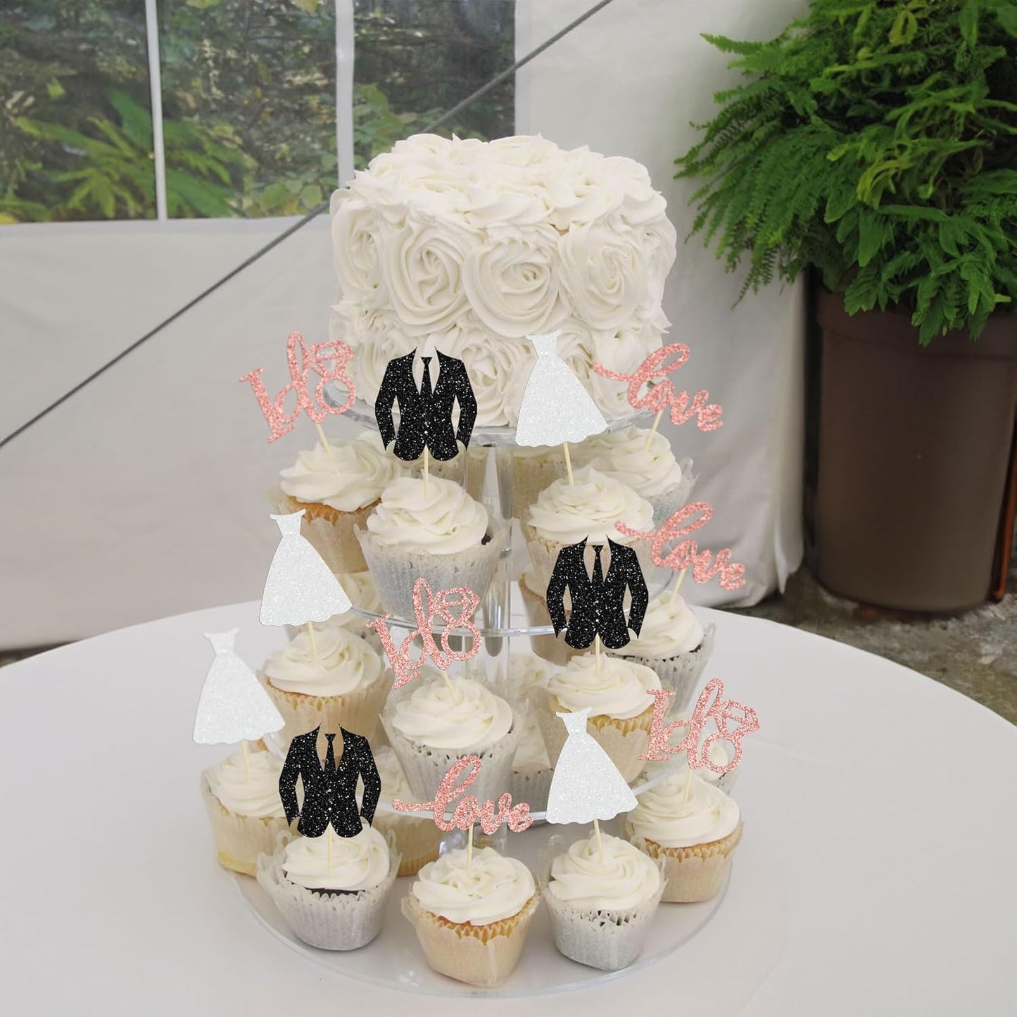 Gyufise 24 Pack Wedding Cupcake Toppers Glitter Groom and Bride Love I Do Cupcake Picks for Bridal Shower Wedding Engagement Party Cake Decorations Supplies