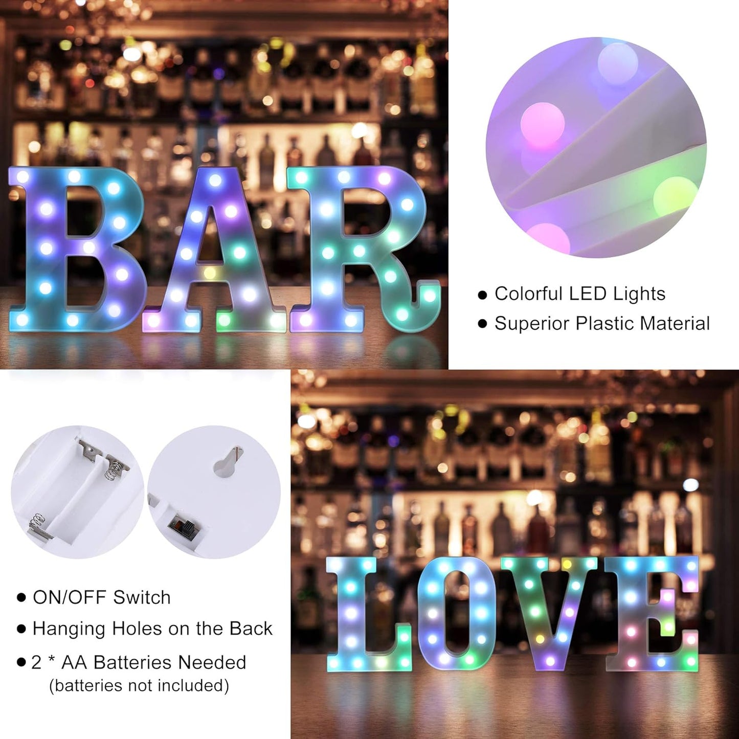 Foaky Colorful LED Letter Lights with Remote,Marquee Light Up Letters Sign for Night Light Wedding/Birthday Party Battery Powered Christmas Lamp Home Bar Decoration(X)