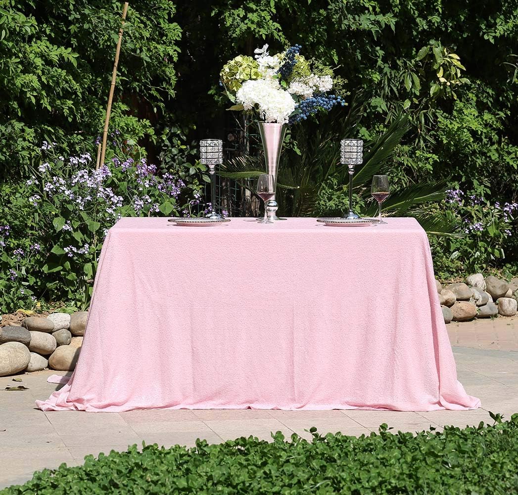 SquarePie Sequin Tablecloth 50 x 72 Inch Pink Sparkly Table Linen for Wedding Party