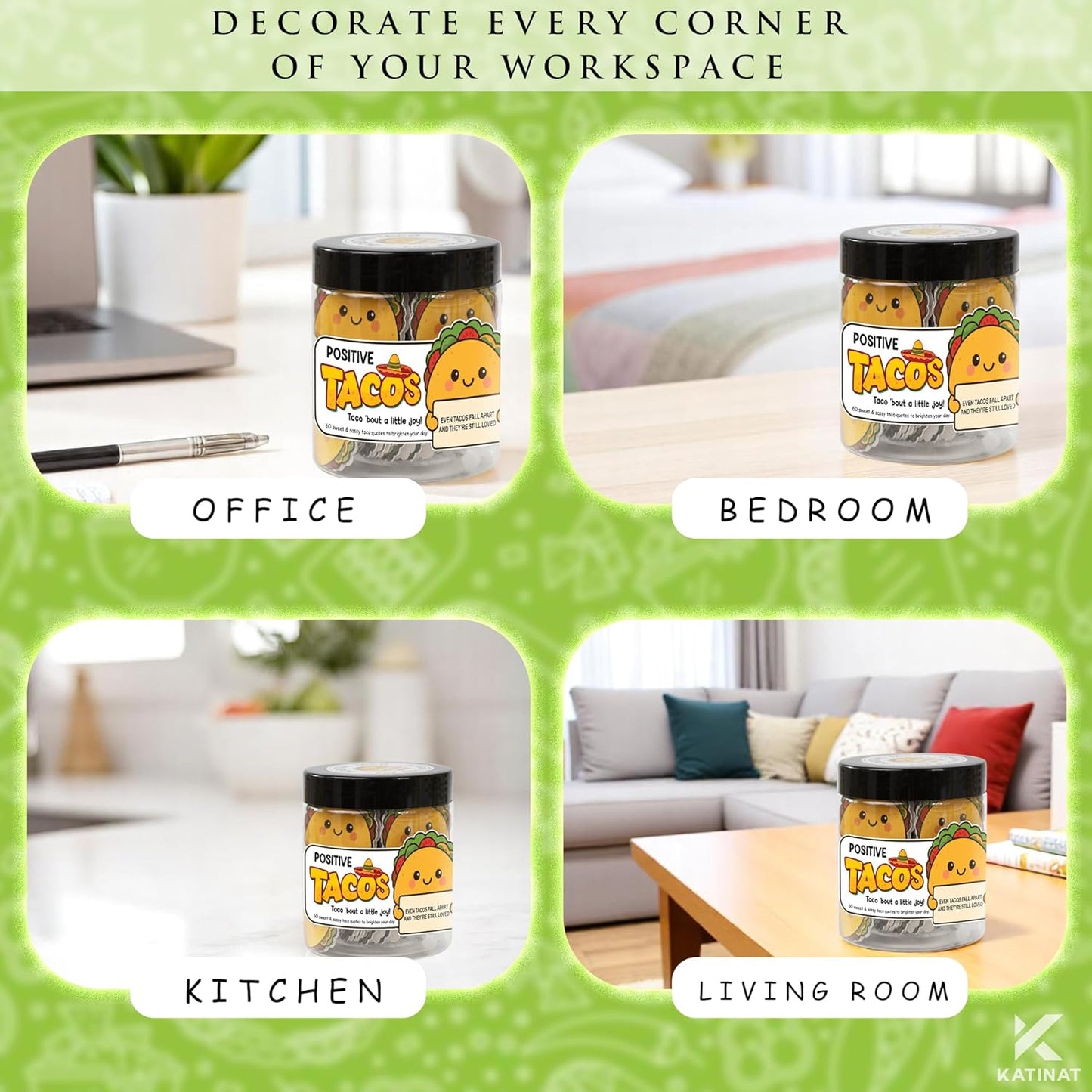 Positive Taco Jar โ 60 Funny Emotional Support Taco, Back to School Gift for Students, Teachers, White Elephant Gifts For Women, Men, Corworker, Mental Health Gift, Birthday Gifts for Women