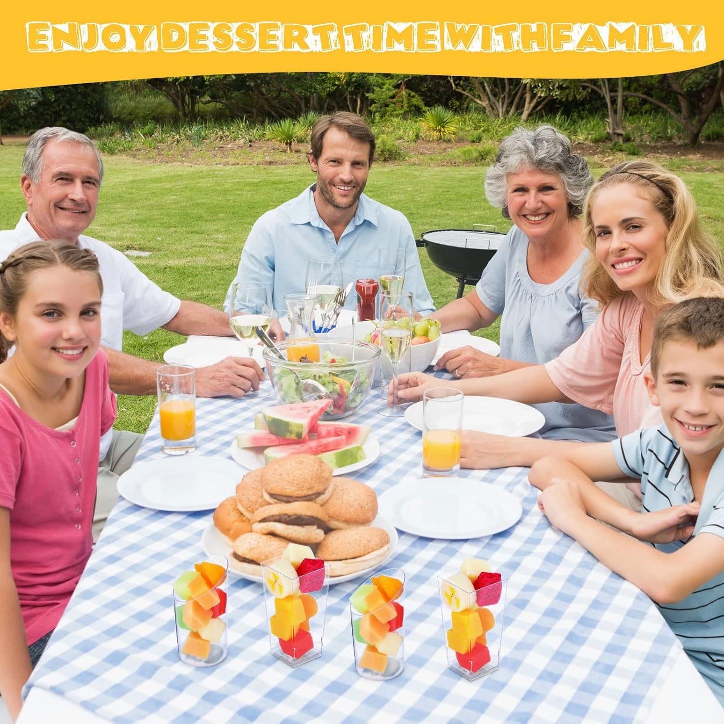 Nuogo 100 Pcs Mini Dessert Cups with Spoons Include 3 oz Square Plastic Appetizer Cups 2.5 oz Slanted Round Parfait Shooter Cup Small Clear Mousse Pudding Cup for Wedding Baby Shower Birthday Party