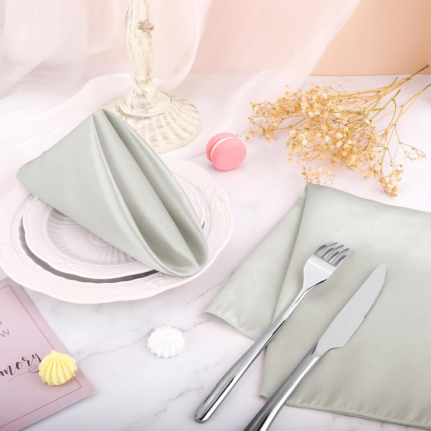 Aneco 16 Pack Square Satin Napkin Bright Silk Table Napkin Soft Smooth Fabric Table Napkin for Wedding Banquet Party Decoration, Grey, 20 x 20 Inch