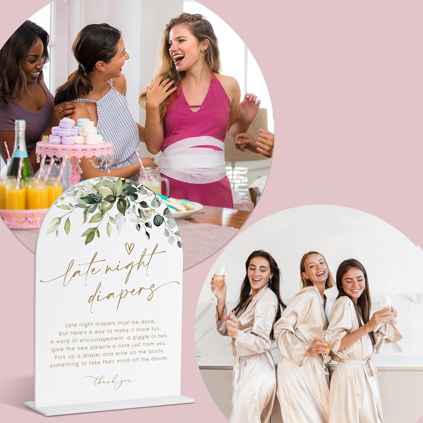 Late Night Diapers Sign, Greenery Gold Baby Shower Sign, Dirty Diaper Game, Neutral Baby Shower Decorations, Gender Reveal Table Acrylic Decorations, Table Centerpieces for Party Event - 22