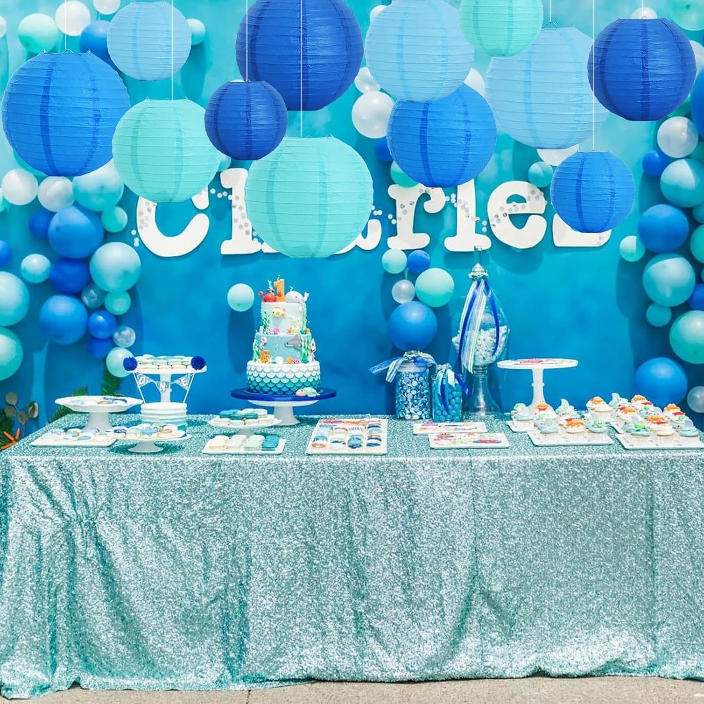 BEISHIDA 16 Pcs Sea Mix Paper Lanterns,Hanging Decorative Chinese Japanese Round Paper Lantern Lamp for Birthday Wedding Baby Bride Shower Home Party Decoration