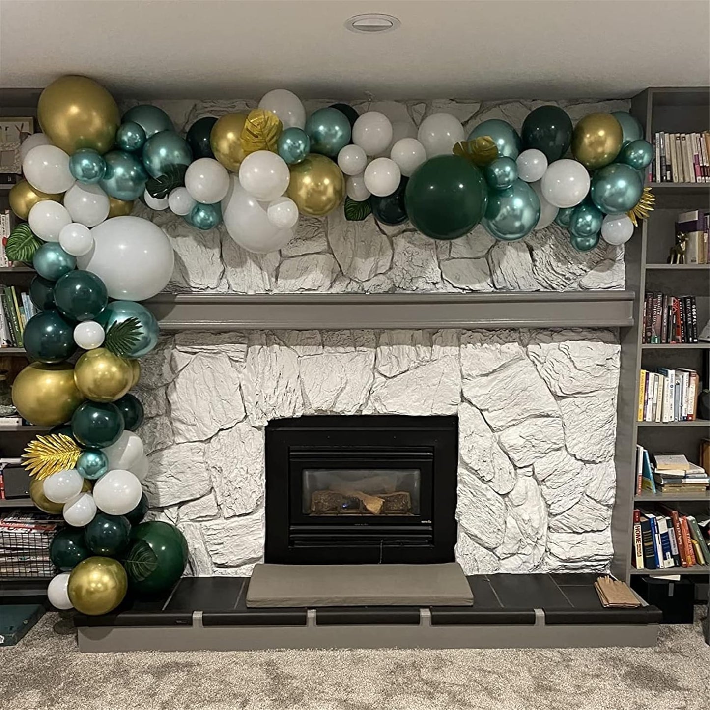 Balloons Green Gold White, 35pcs Dark Green White Metallic Chrome Green Gold Confetti Latex Balloons, Green Party Balloons Kit for Jungle Safari Dinosaur Birthday Party Wedding Baby Shower Decorations