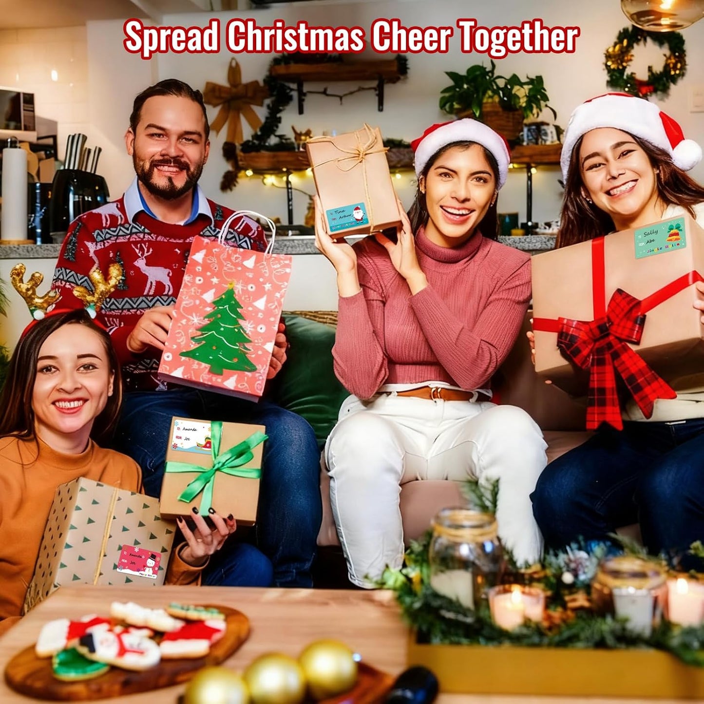 500 PCS Tags - Santa Claus Stickers, Self-Adhesive Cartoon Christmas Tags for Festival & Holiday Decor(New)