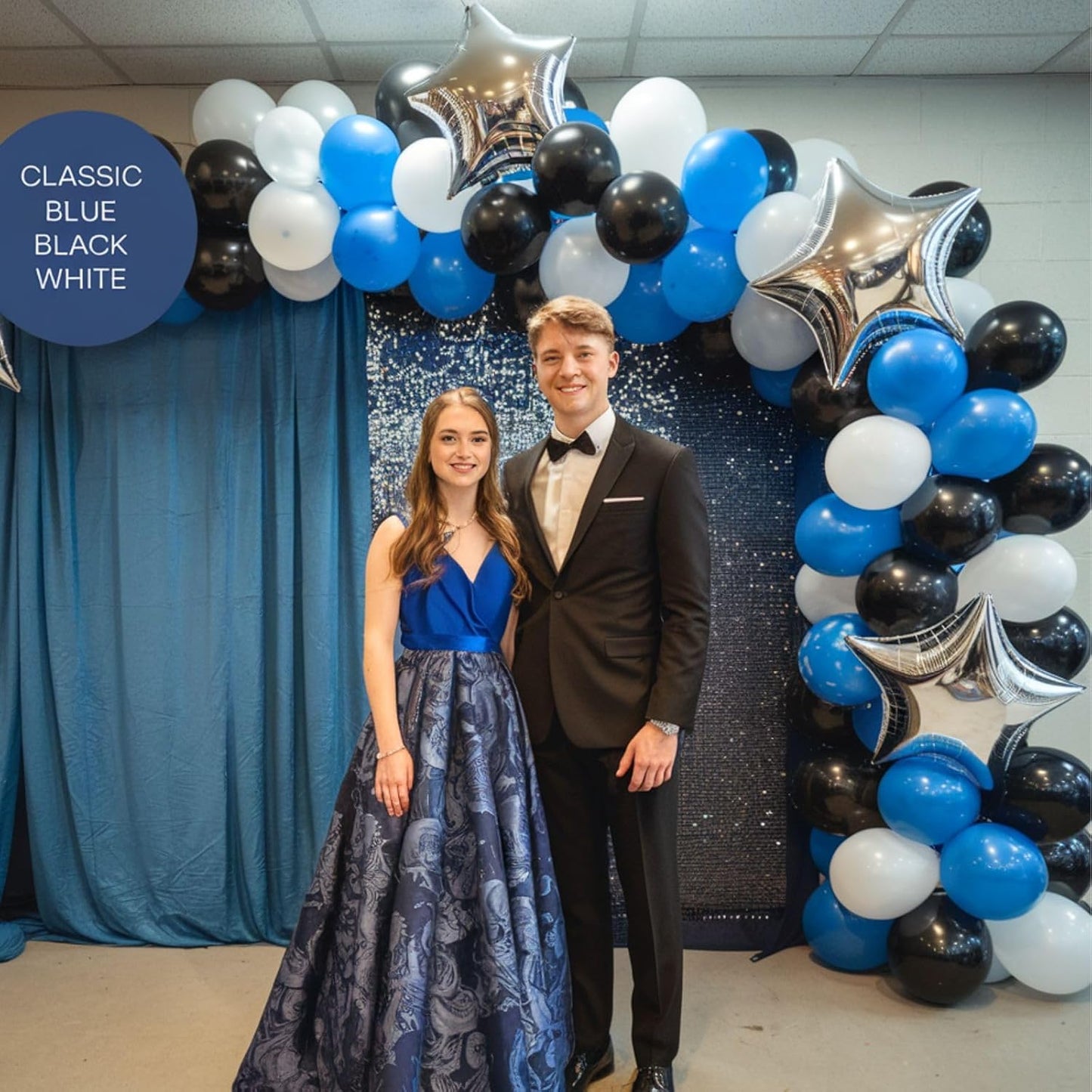 Blue and Black Balloons, 12 Inch Graduation Balloons, Dark Blue Black White Metallic Silver Confetti Latex Balloon for Boys Men Birthday Baby Shower Gender Reveal Graduation Party Decorations