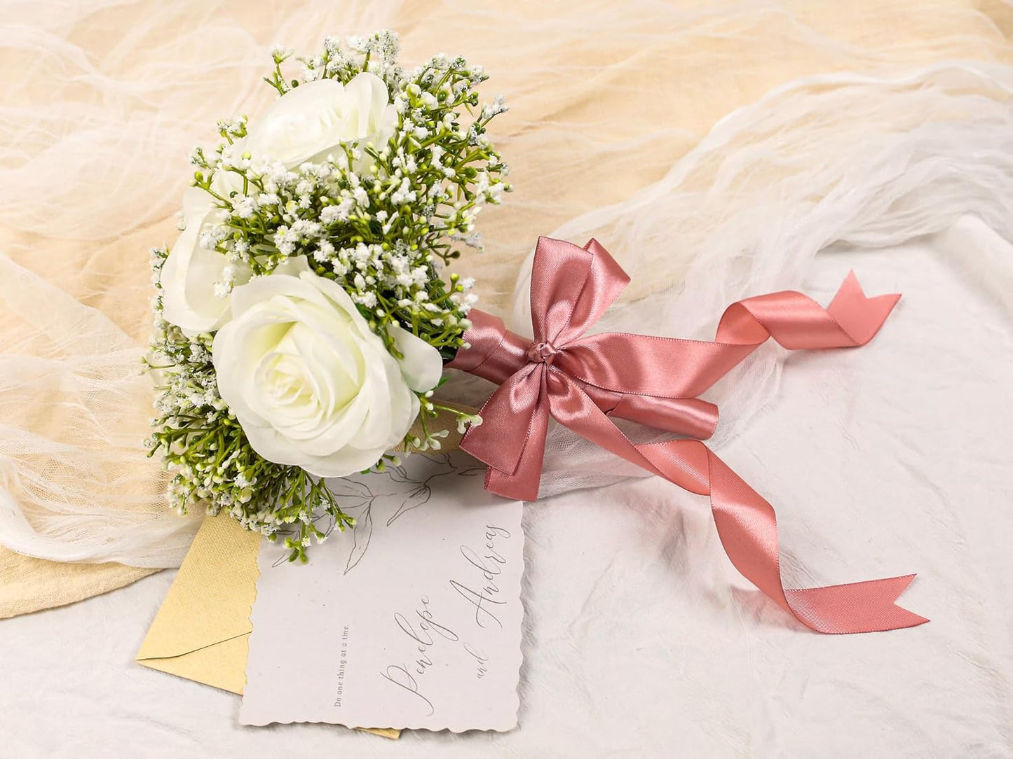 Rose Gold Satin Ribbon 1 inch X Continuous 50 Yards, Single Face Polyester Ribbon Perfect for Gift Wrapping, Flower Bouquet, Wedding Decor, Crafts, Bow Making, Sewing and More