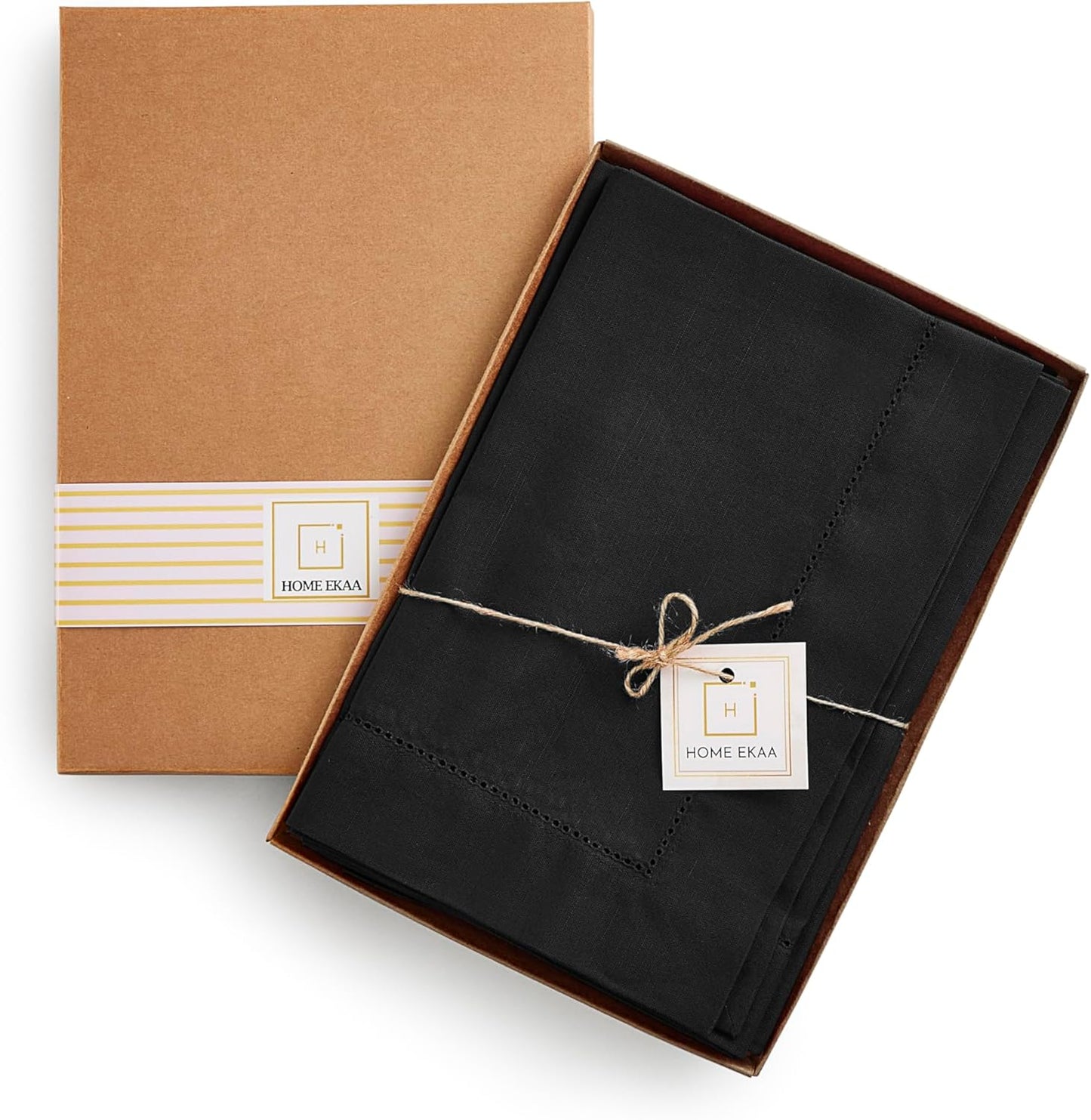 Cotton Linen Dinner Napkins Set of 4 – Hemstitch Black Cloth Dinner Napkins 20x20 Inch –Washable Fabric for Dining, Fall, Halloween, Thanksgiving, Summer, Wedding, Everyday Décor–Serena