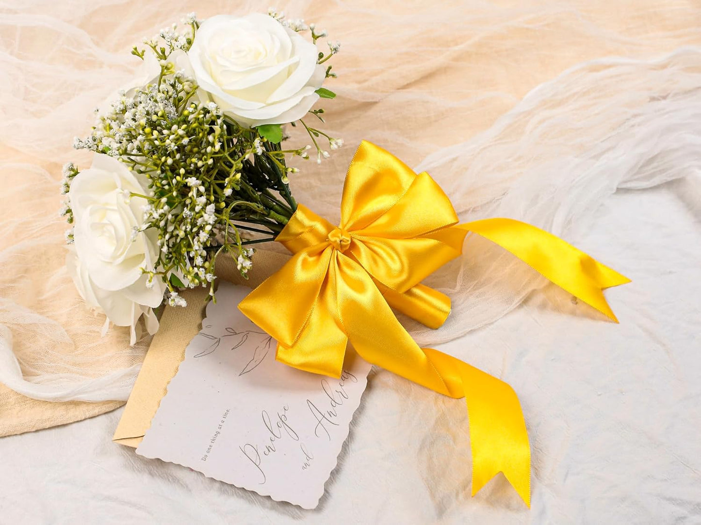 Yellow Satin Ribbon 1-1/2 inch X Continuous 50 Yards, Single Face Polyester Ribbon Perfect for Gift Wrapping, Flower Bouquet, Wedding Decor, Crafts, Bow Making, Sewing and More