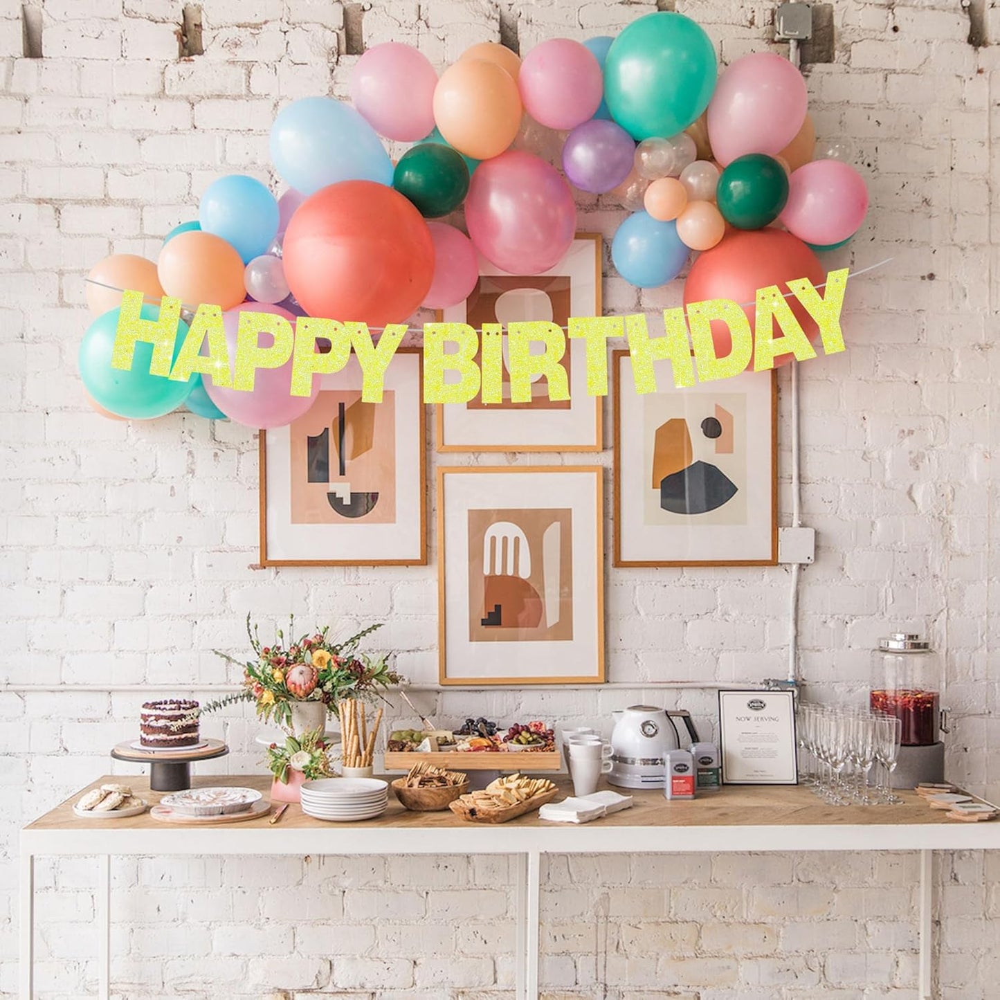 BEISHIDA 116 PCS Glitter Color Yellow DIY Letter Banner Kit Make Your Own Banner,Including 111 Letters and Numbers 3 Rope and 8 Threading Device,Customized for Birthday Graduation Wedding Party Decor