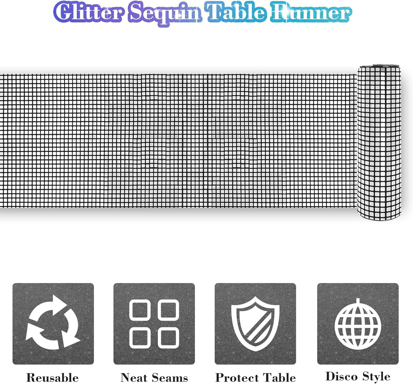 4 Packs Black and Silver Disco Table Runner, 12 x 108 Inches Mirror Glitter Sequin Table Runner Table Decor for 70s 80s Disco Party Birthday Party
