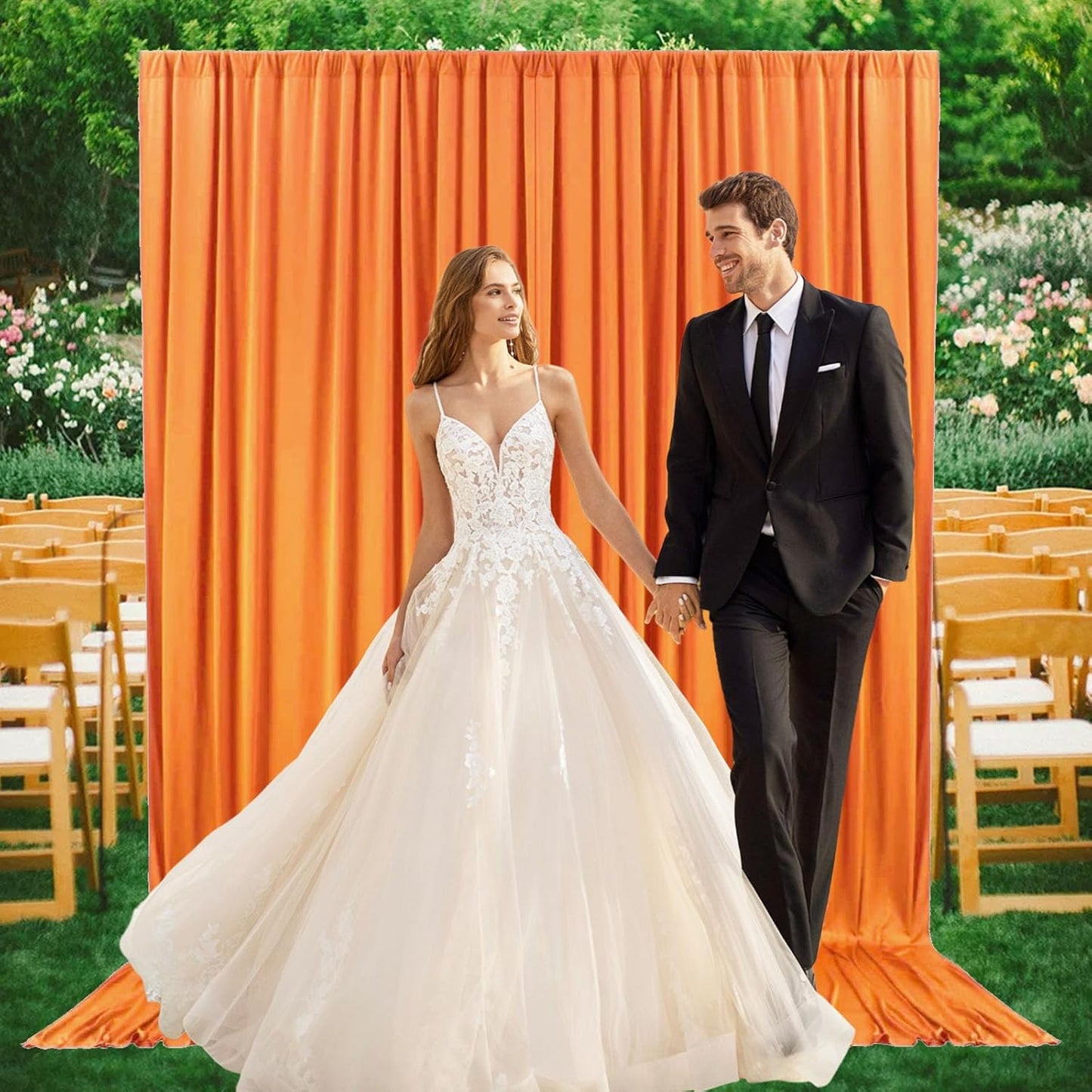 2 Panels Orange Backdrop Curtain, 10 x 7 Feet Background Curtains for Parties, Weddings, Baby Showers, Bachelorette Halloween, Christmas Birthday Party Photoshoot Backdrop Curtains Decorations