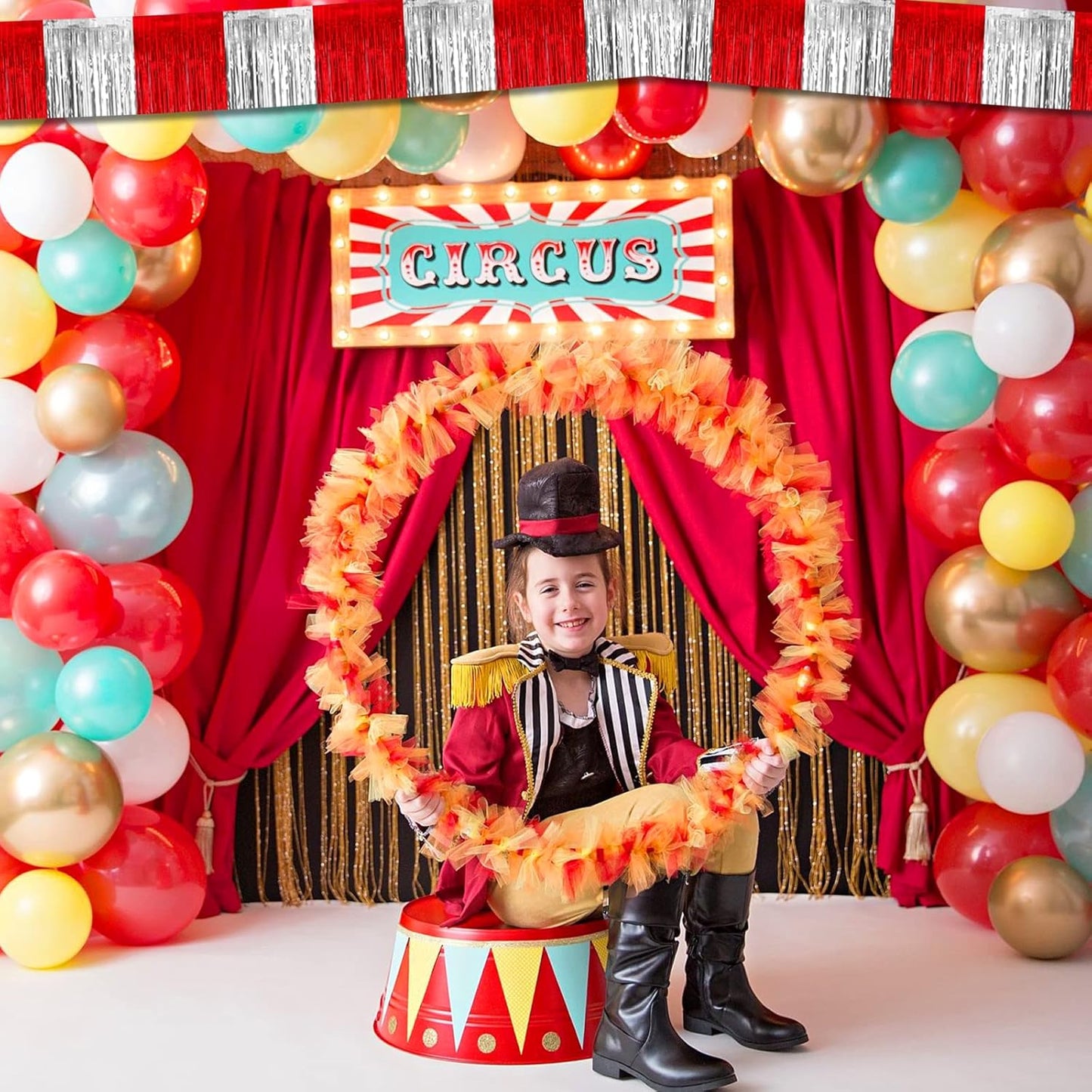 6 Pack 10 Feet Red Silver Foil Fringe Garland Metallic Tinsel Streamers Banner Wall Hanging Curtain Backdrop Banner for Parade Floats, Thanksgiving, Christmas, Birthday, Halloween Party Decorations