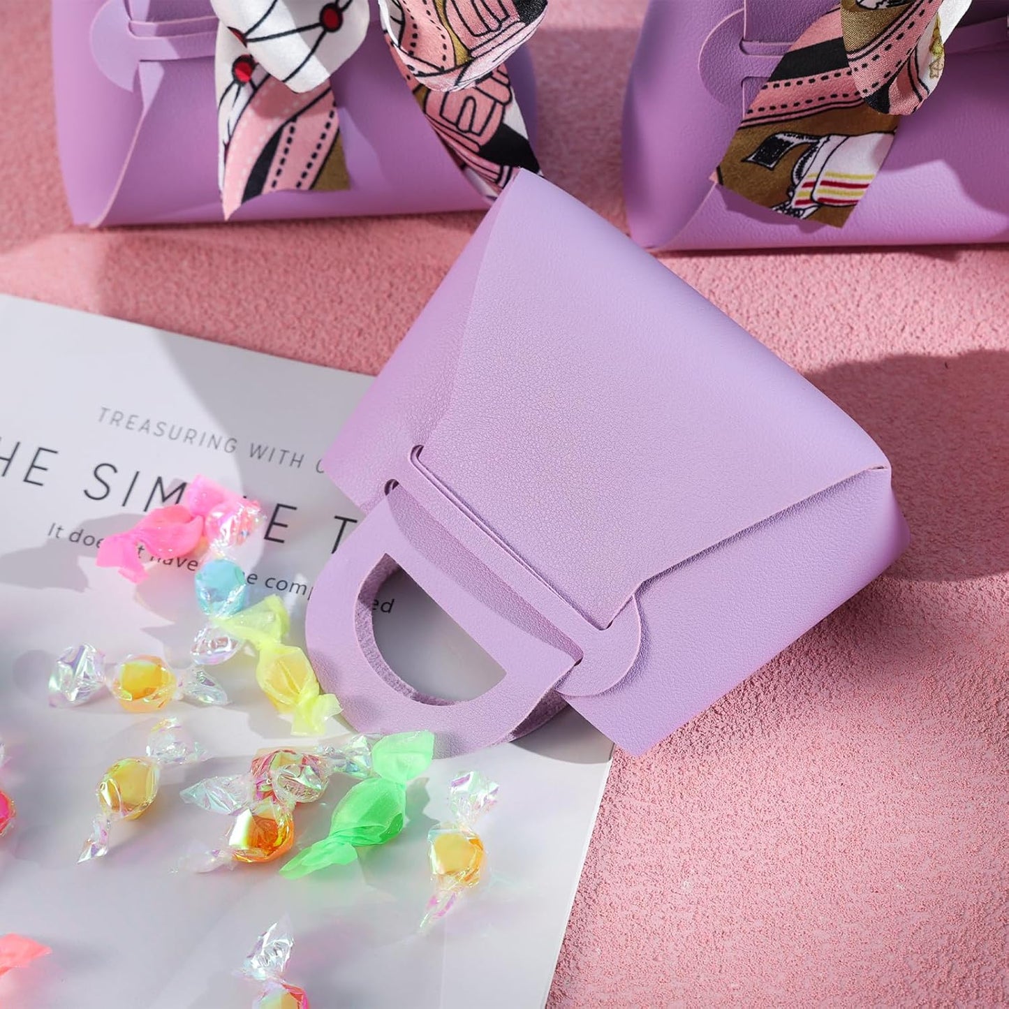 VGOODALL 10PCS Mini Gift Boxes, Purple PU Leather Party Favor Bags with Handle for Wedding Bridal Shower Birthday Party Decoration, 4.7"x2"x5.1"