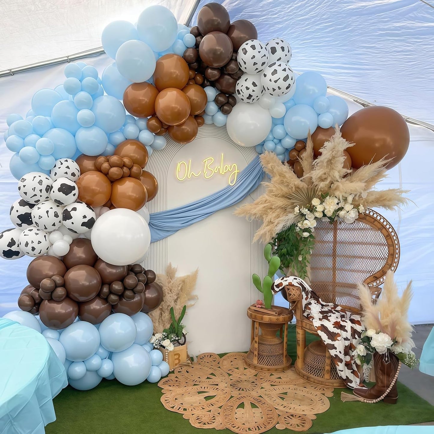 Cowboy Western Balloons, 12inch Cow Print Retro Coffee Brown Slate Dusty Blue Sand White Balloons for Boy First Rodeo Birthday Western Cowboy Baby Shower Farm Country Wild West Theme Party Decor