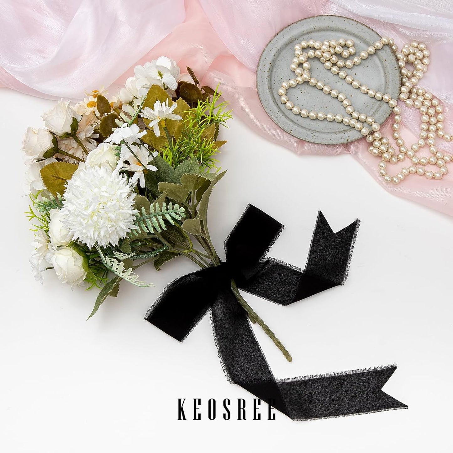 3 Rolls Black Handmade Chiffon Ribbon,1.5" x 21Yd Frayed Fringe Silk Ribbons (3 Rolls *7Yd) for Gifts Wrapping, Wedding Invitations, Bridal Bouquets, Decorations