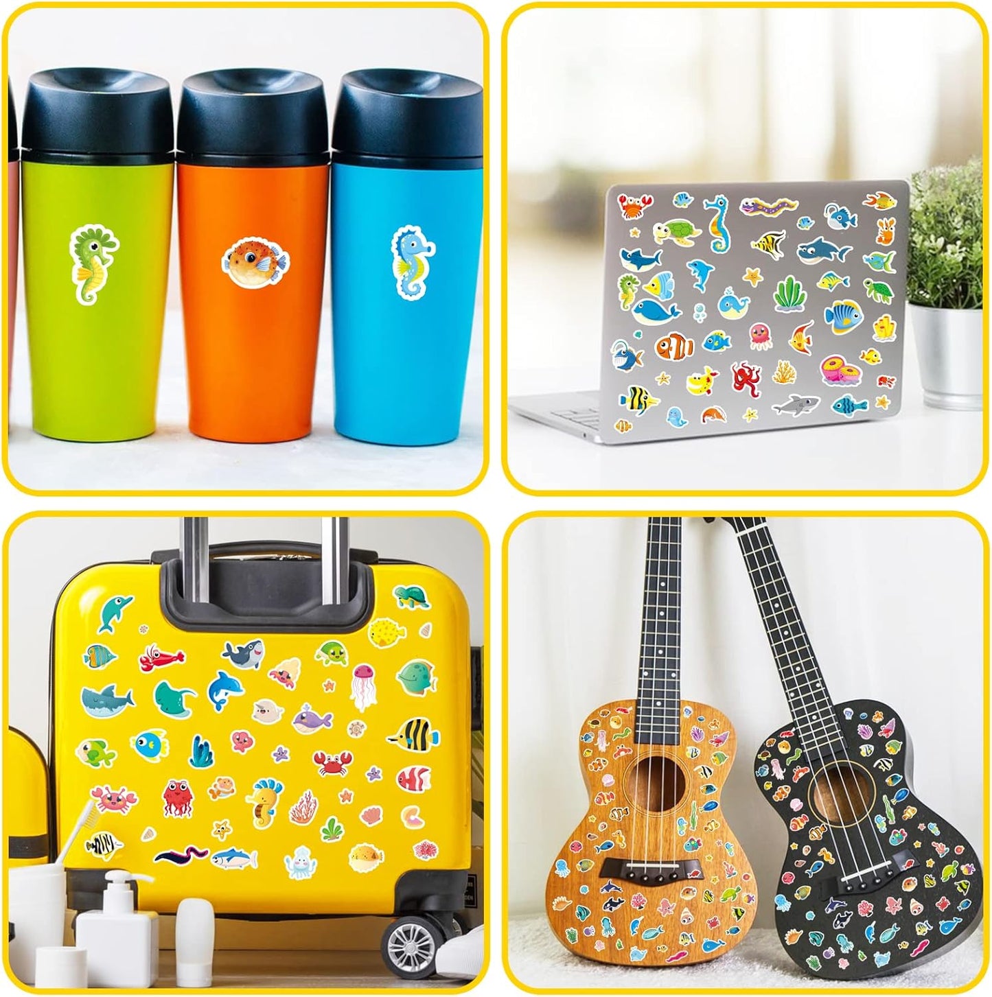 Cute Ocean Sea Animal Adhesive Stickers Tropical Fish Shark Stickers 890 Count for Boys Girls Birthday Invitations Envelopes Mermaid Under The sea Party Goodie Gifts Bags Decor Class Rewards