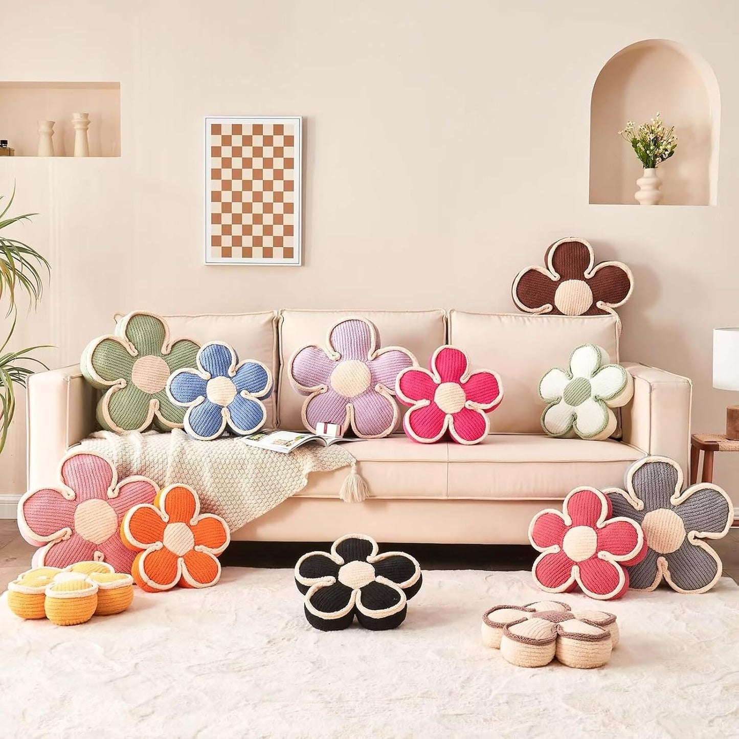 Soft Flower Shaped Floor Cushion, Plush Pillow for Sofa Couch Bed (13.7 Inch, Orange)