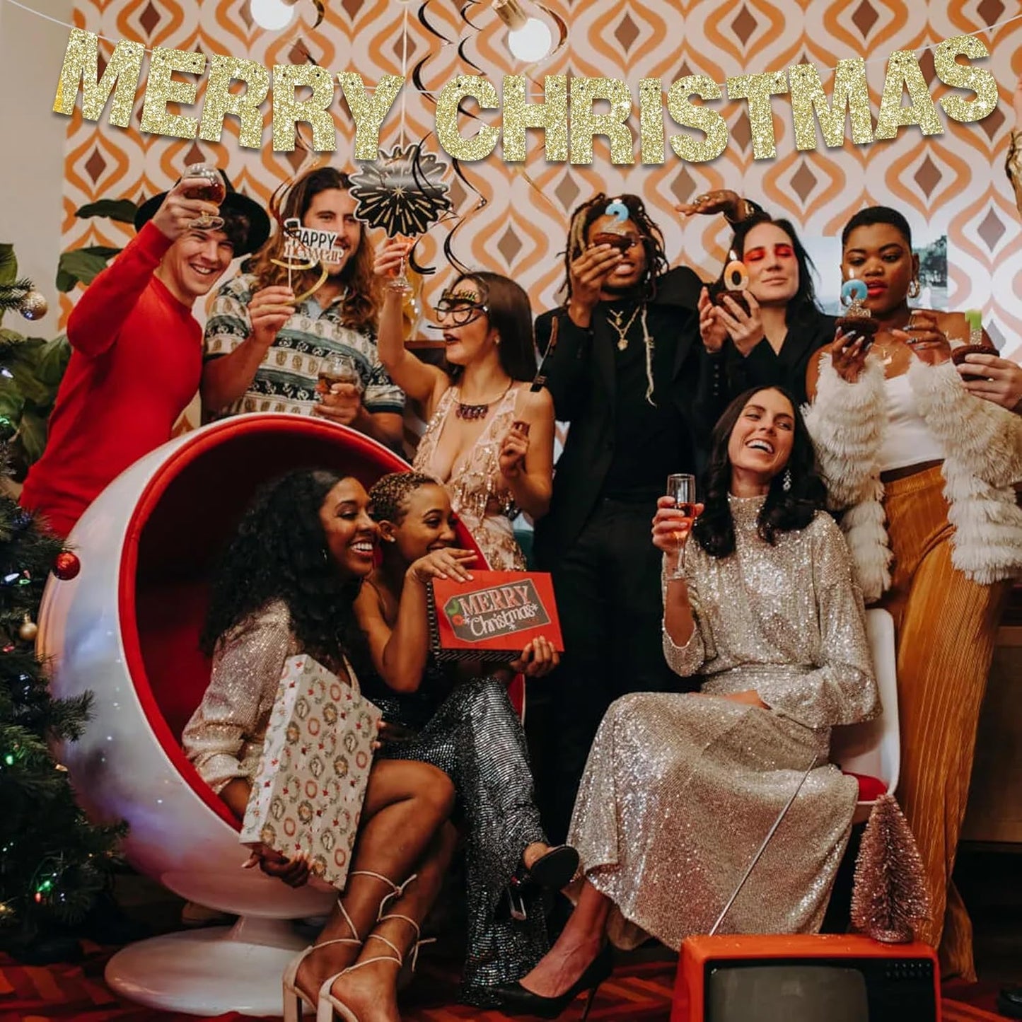 BEISHIDA 116 PCS A-Z Glitter Champagne DIY Letter Banner Kit Make Your Own Banner,Including 111 Letters and Numbers 3 Rope and 2 Threading Device,Customized for Birthday Graduation Wedding Party Decor