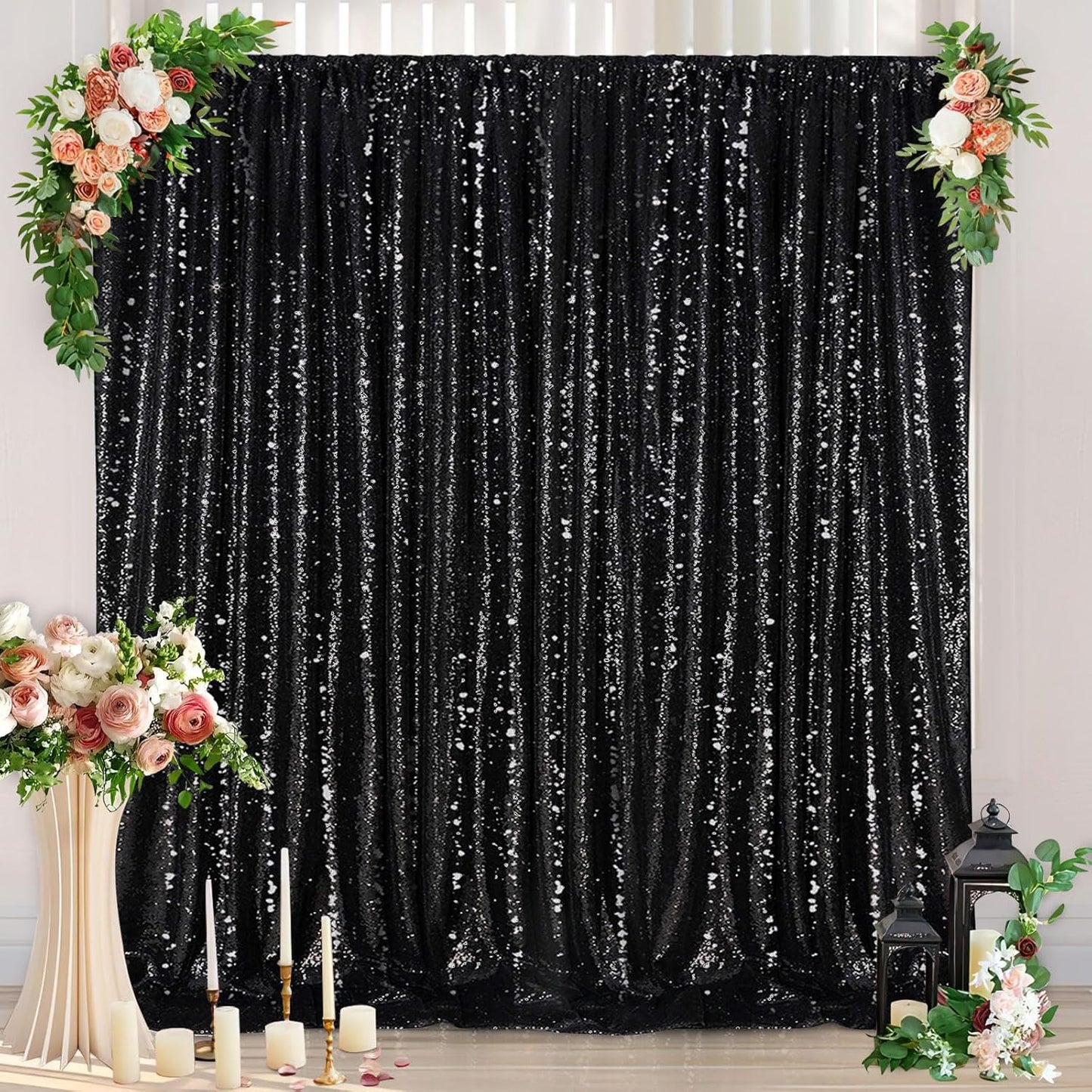 Black Sequin Backdrop 8ft x 8ft Glitter Photo Booth Black Backdrop Curtains