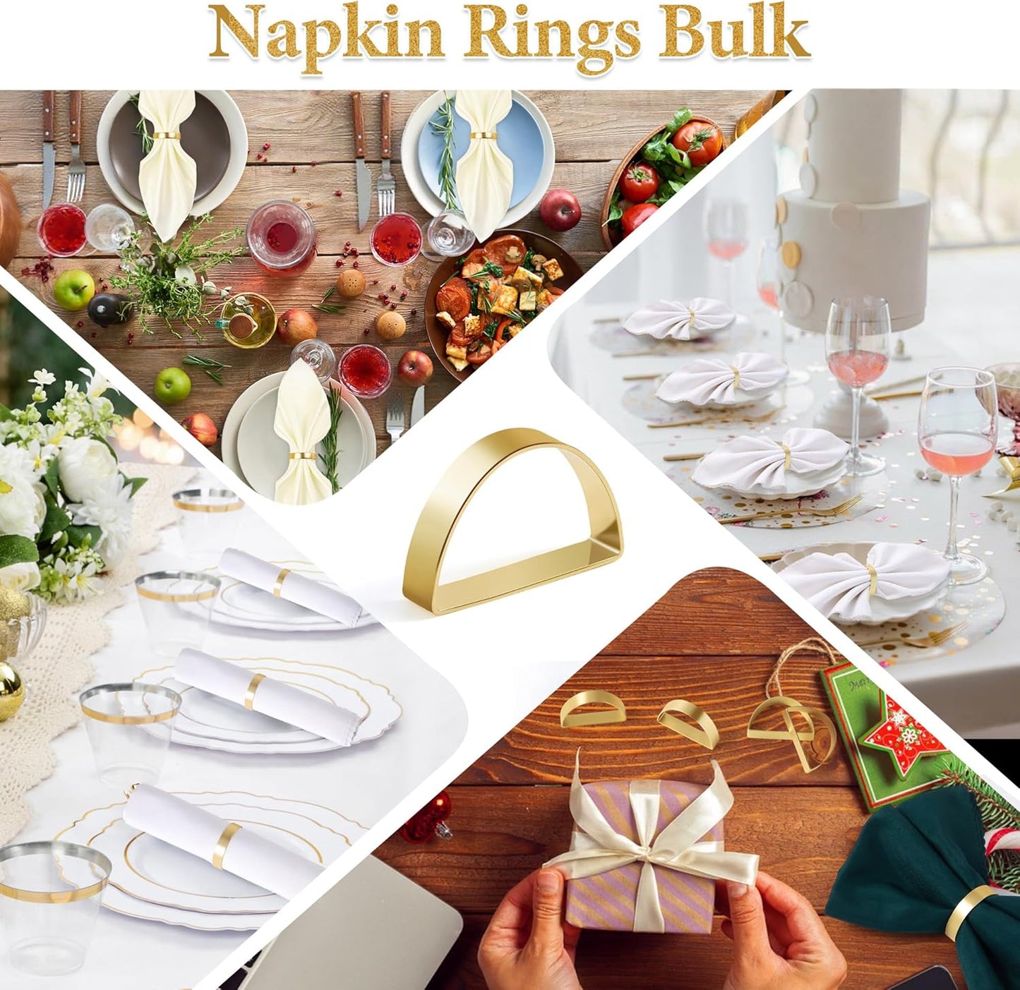 16Pcs Metal Gold Napkin Rings Set, Stainless Steel Metal Gold Napkin Holder, Fall Thanksgiving Christmas Easter Napkins Rings for Table Decor Wedding, Banquet, Party