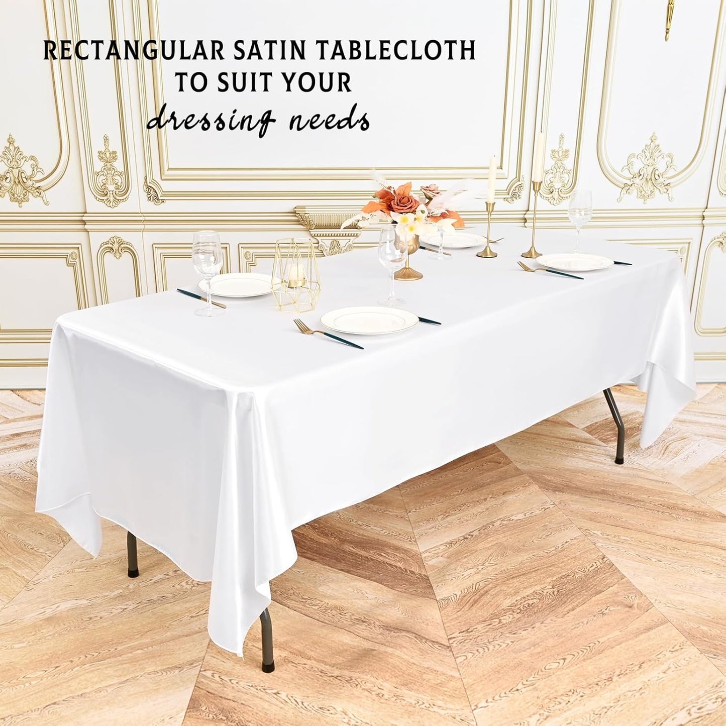 6 Packs Satin Tablecloth 57 x 108 Inch White Rectangular Table Cloth Silk Tablecloth Smooth Fabric Overlay Satin Table Cover Decoration for Wedding Party Banquet Events