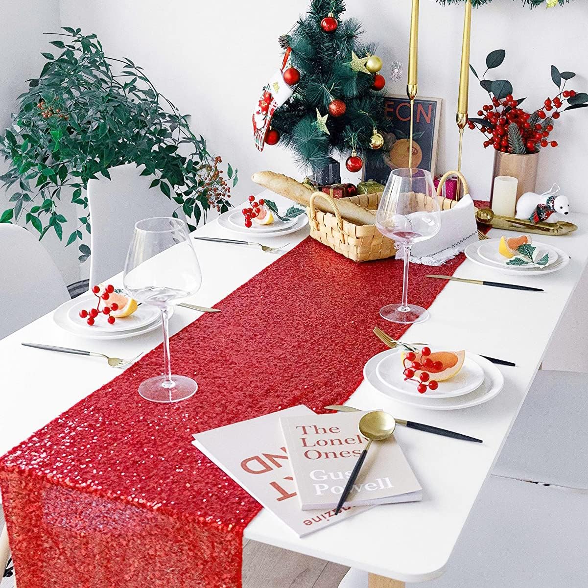 Red Table Runner 10 Packs 12x72 Inch Sequin Table Runners Sparkly Table Runner Fabric for Party Dinner Reception Wedding Event Holiday Decorations