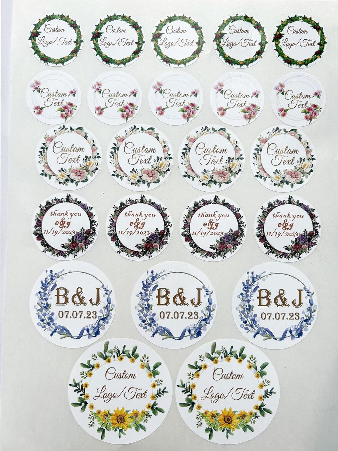 Premium Custom Stickers Labels - Personalized Stickers for Businesses Logo and Name. Birthday Pets and Label Product Boxes Wedding Favors Waterproof Labels (Wreath 5 3.5 inch)