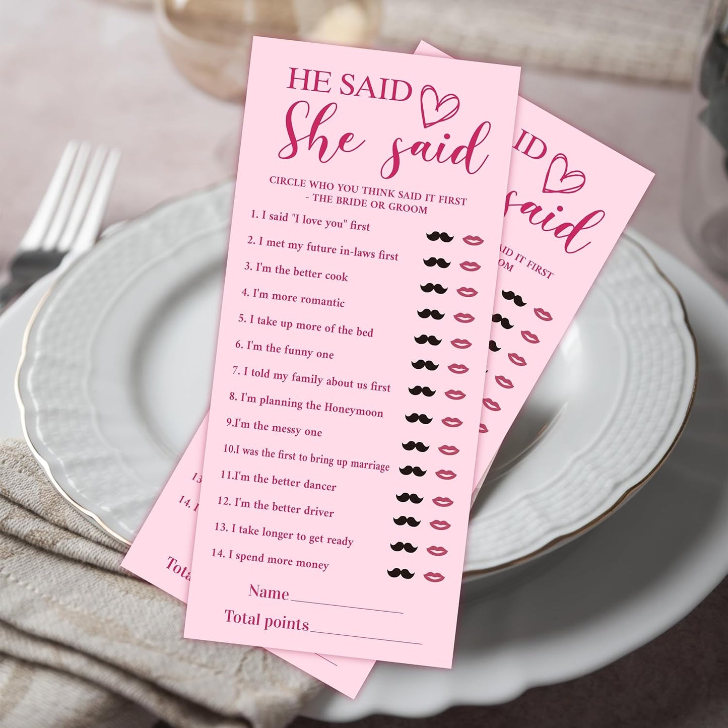 4x9 Inch Bridal Shower Party Games, He Said She Said, Pink Wedding Shower Games Cards for 25 Guests, Engagement Party Supplies Activity and Decoration-A04