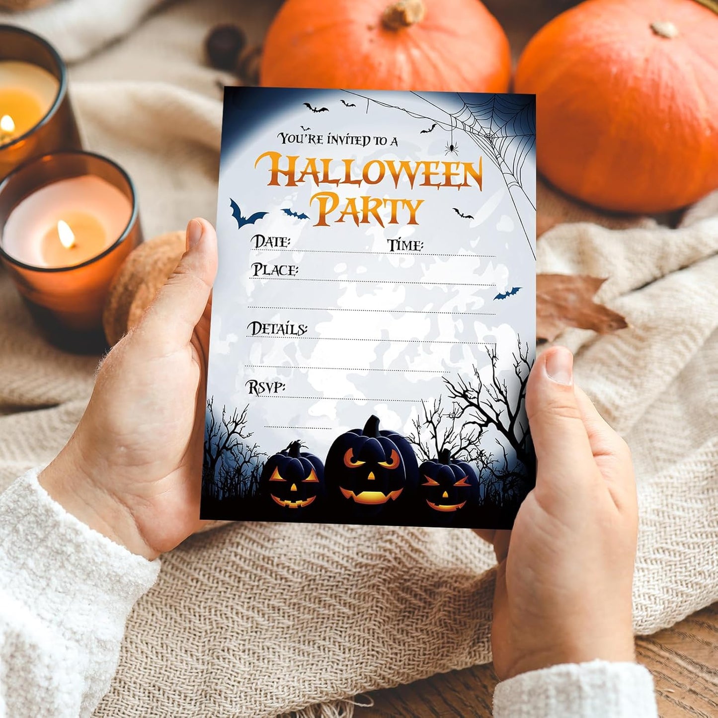 20 Pack Halloween Invitations with Envelopes Stickers Spooky Pumpkin Invitation Cards Blank Invites for Party Supplies, 5 x 7 Inch