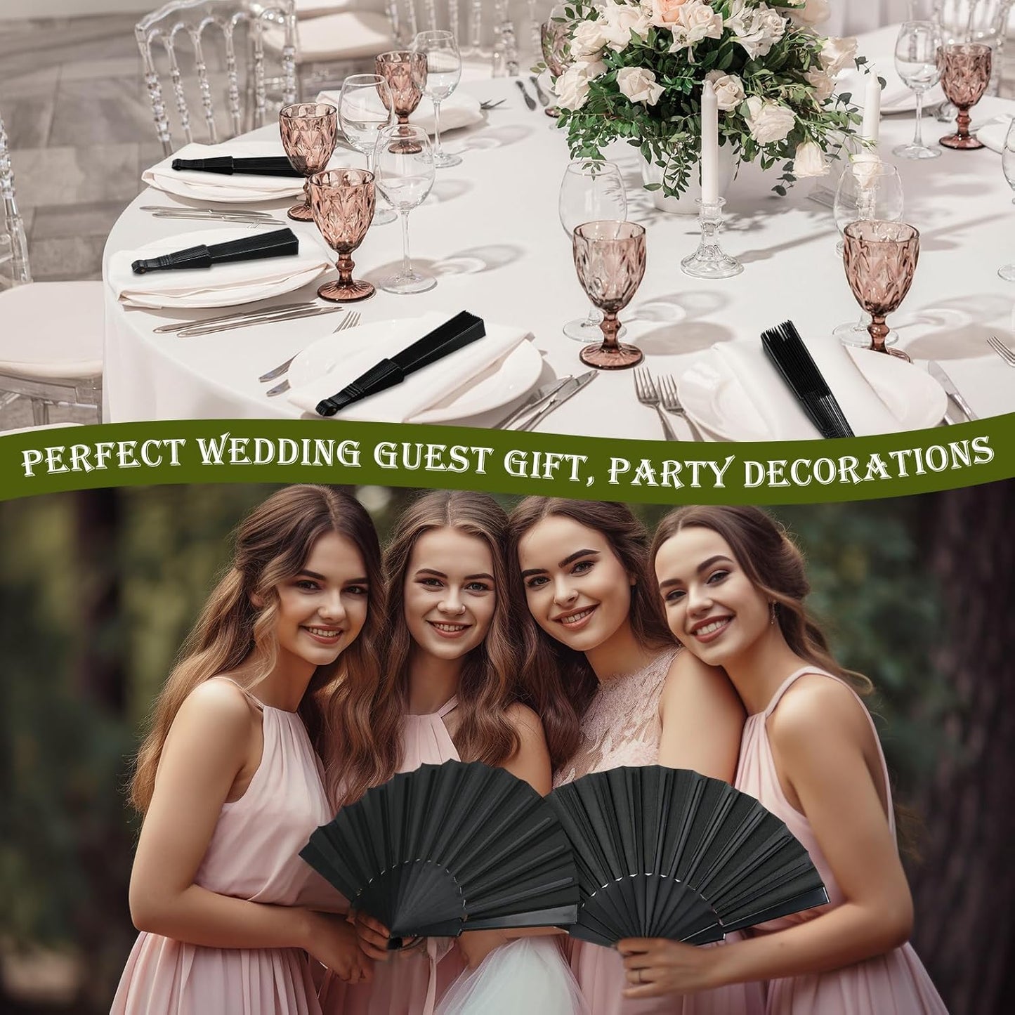 Wenqik 120 Pcs Wedding Folding Hand Fans Bulk Silk Fabric Chinese Handheld Foldable Clack Fans with Plastic Ribs for Party, Wedding Gifts, Line Dancing, Home Decorative (Black)