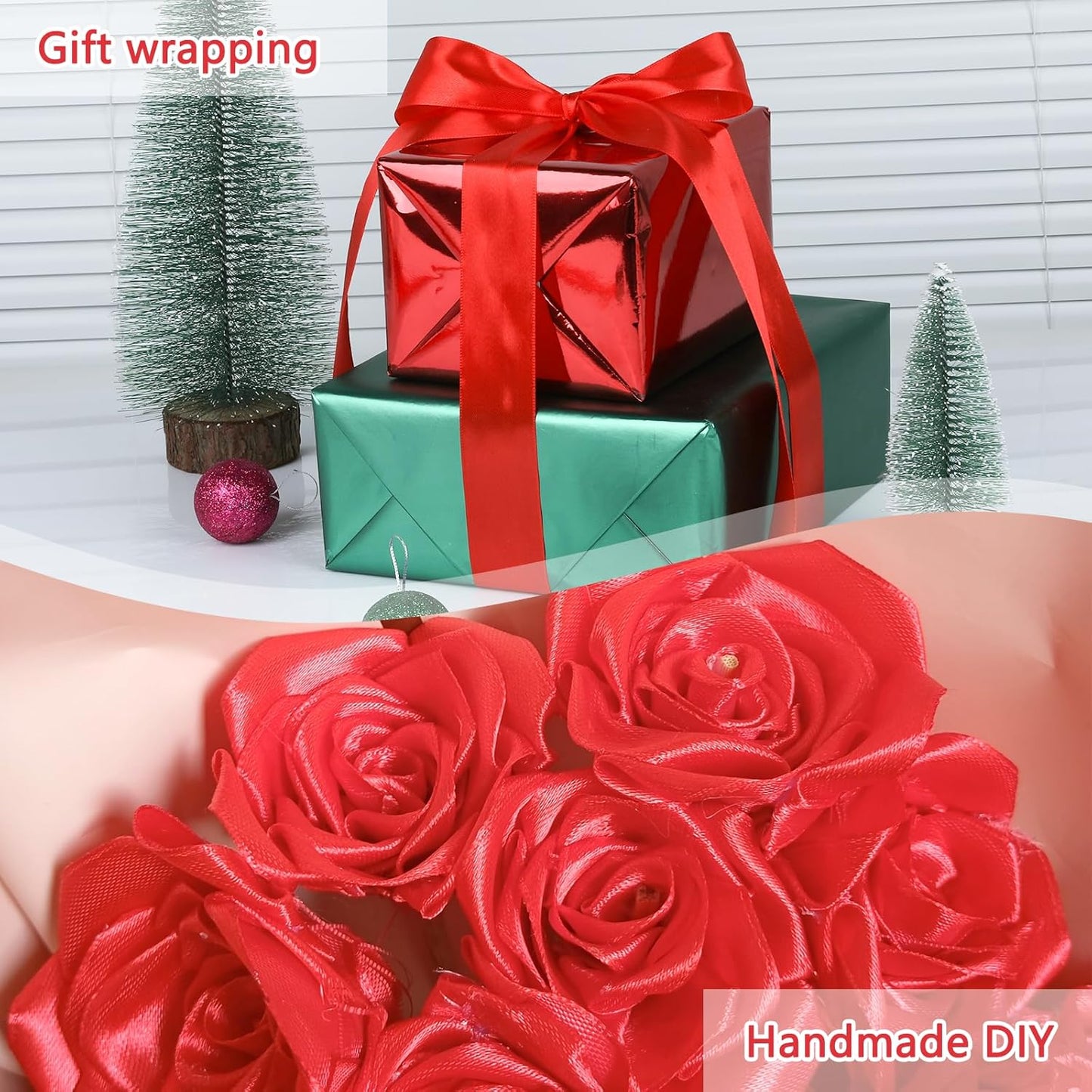 NESCCI 100 Yards Ribbon,1-1/2 Inch Red Satin Ribbon,Single Face Satin Ribbons,Perfect for Gift Wrapping,Wedding Decoration,Handmade Bows, Wrapping Bouquet,Halloween, Christmas