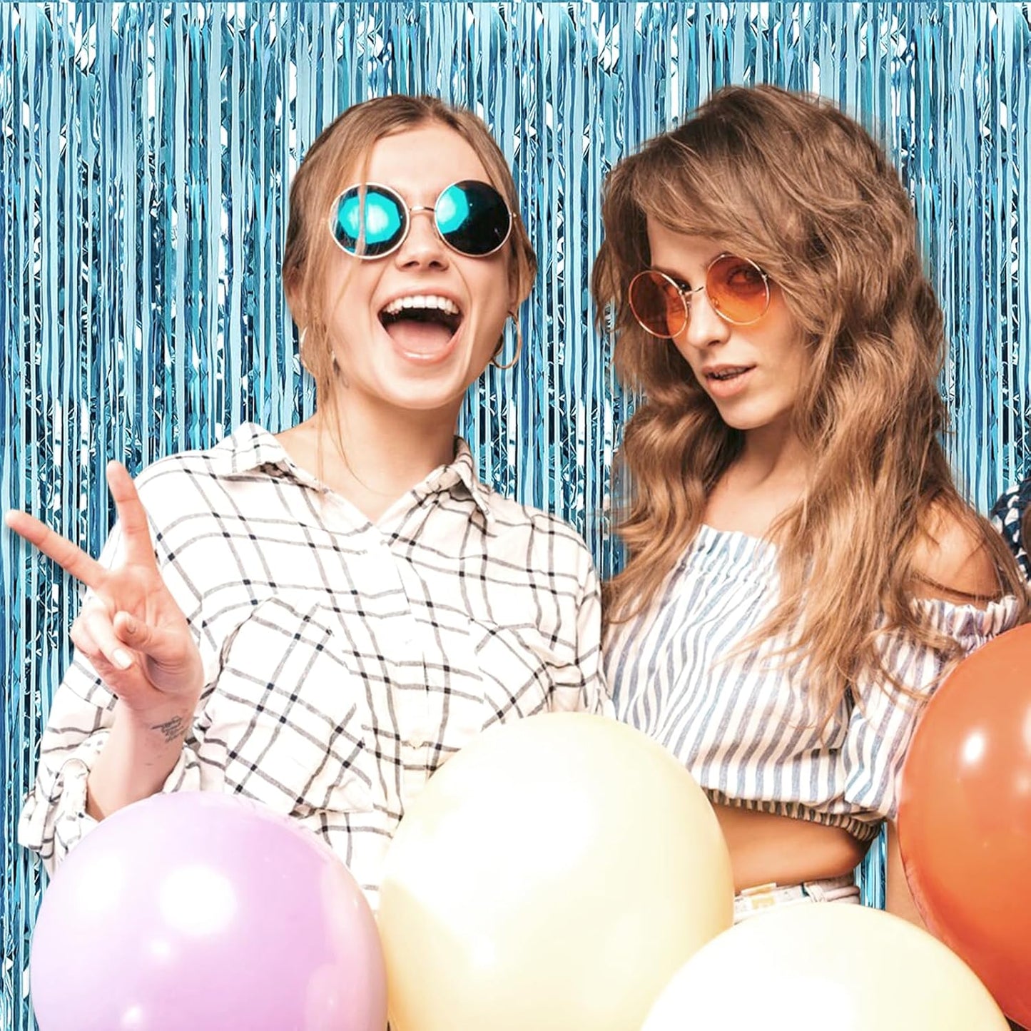 3 Pack Light Blue Foil Fringe Curtain Backdrop, 3.28Ft x 8.2Ft Metallic Tinsel Foil Fringe Streamer Curtains for Photo Booth, Christmas Day, Thanksgiving, Wedding, New Year Party Decorations