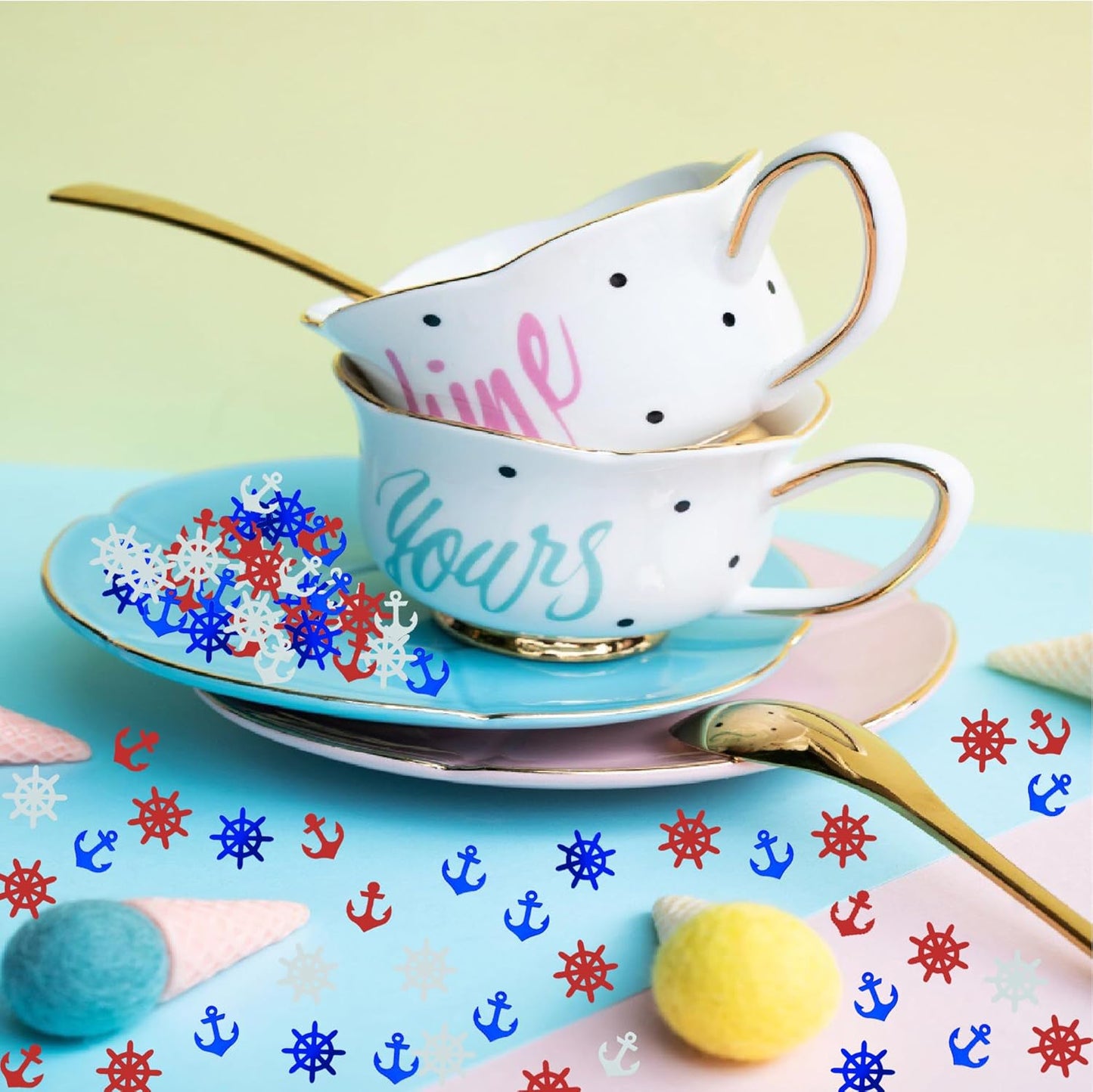 Confetti Anchor Rudder Party Favor Table Metallic Foil Party Decoration Nautical Baby Shower Birthday for Patriotic Wedding Engagement Bachelor Theme Red White Blue(Anchor)