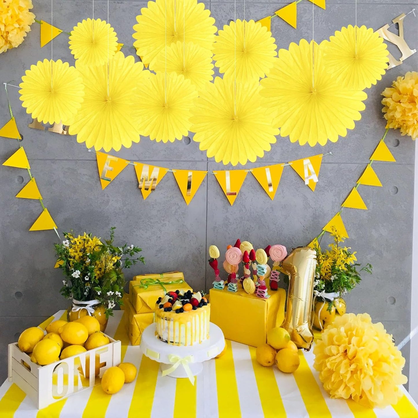 20 Pcs Light Yellow Hanging Paper Fan, Hanging Honeycomb Round Paper Fans for Weddings, Birthdays, Easter, Baby Showers, Classroom, Events Ceiling Party Supplies Decorations