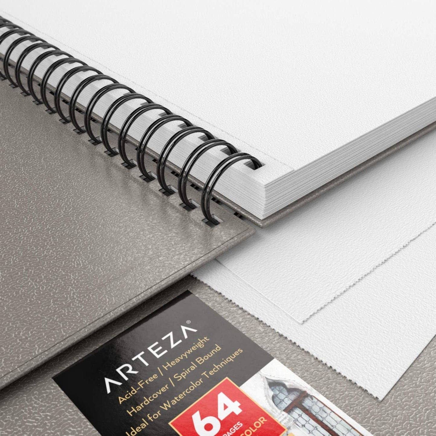 ARTEZA Watercolor Sketchbook 2-Pack, 9x12 Inches – 64 Pages Each, Spiral-Bound 140 lb Cold Press Paper, Gray Hardcover Journal for Mixed Media